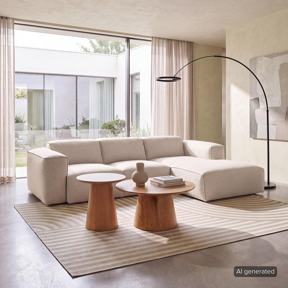 3-SITZER ECKSOFA mit Longchair - Beige/Schwarz, Kunststoff/Textil (251/173cm) - home24