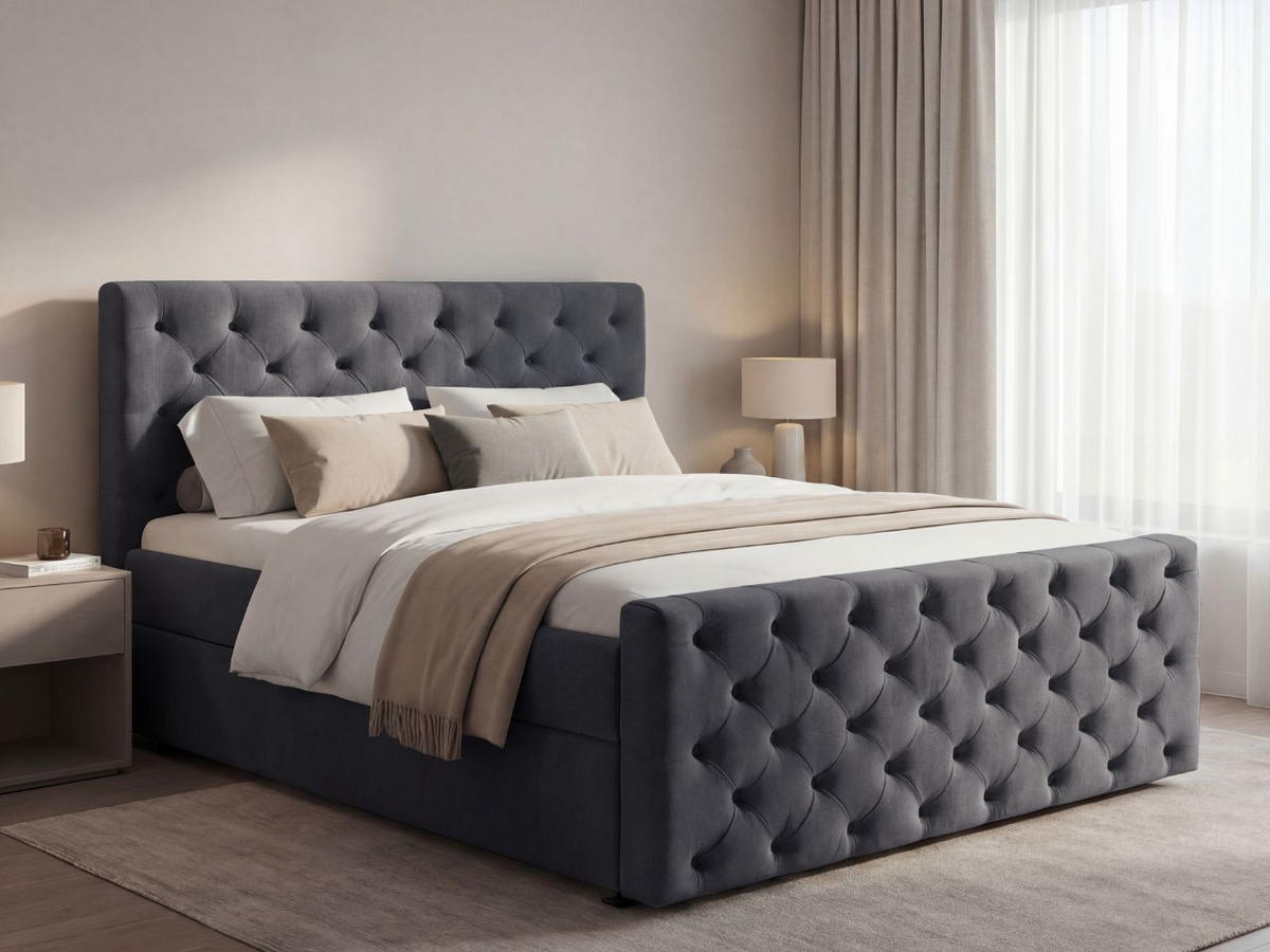 BOXBETT Montego 140x200 Dunkelgrau - Dunkelgrau, Holz/Textil (140/200cm) - Graingold