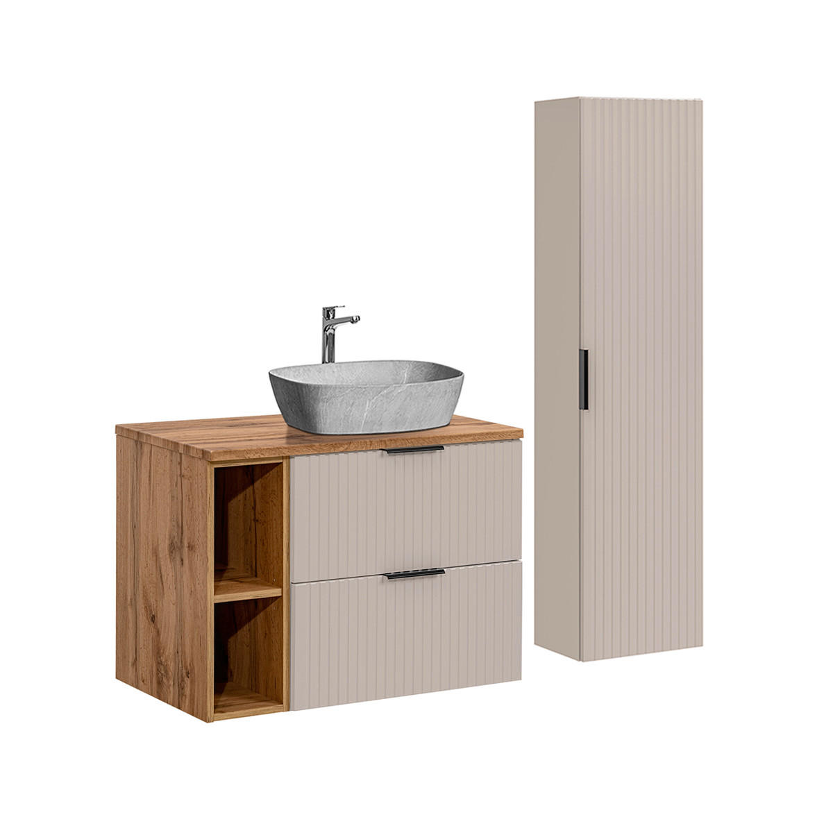 BADMÖBEL 80.6cm Adriel 2er-Set Beige - Beige, Holzwerkstoff (80.6/59/46cm) - Petits-meubles