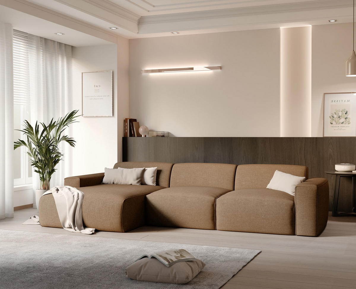 ECKSOFA DOVE Chenille-Stoff in Braun - Braun, Holzwerkstoff/Kunststoff (250/90cm) - Idohome