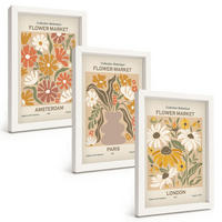 BILDER SET 3er Set - 20x30 cm Weißer Rahmen - Blumenmuster Amsterdam Paris London - Weiß, Kunststoff (20/30cm) - TULUP