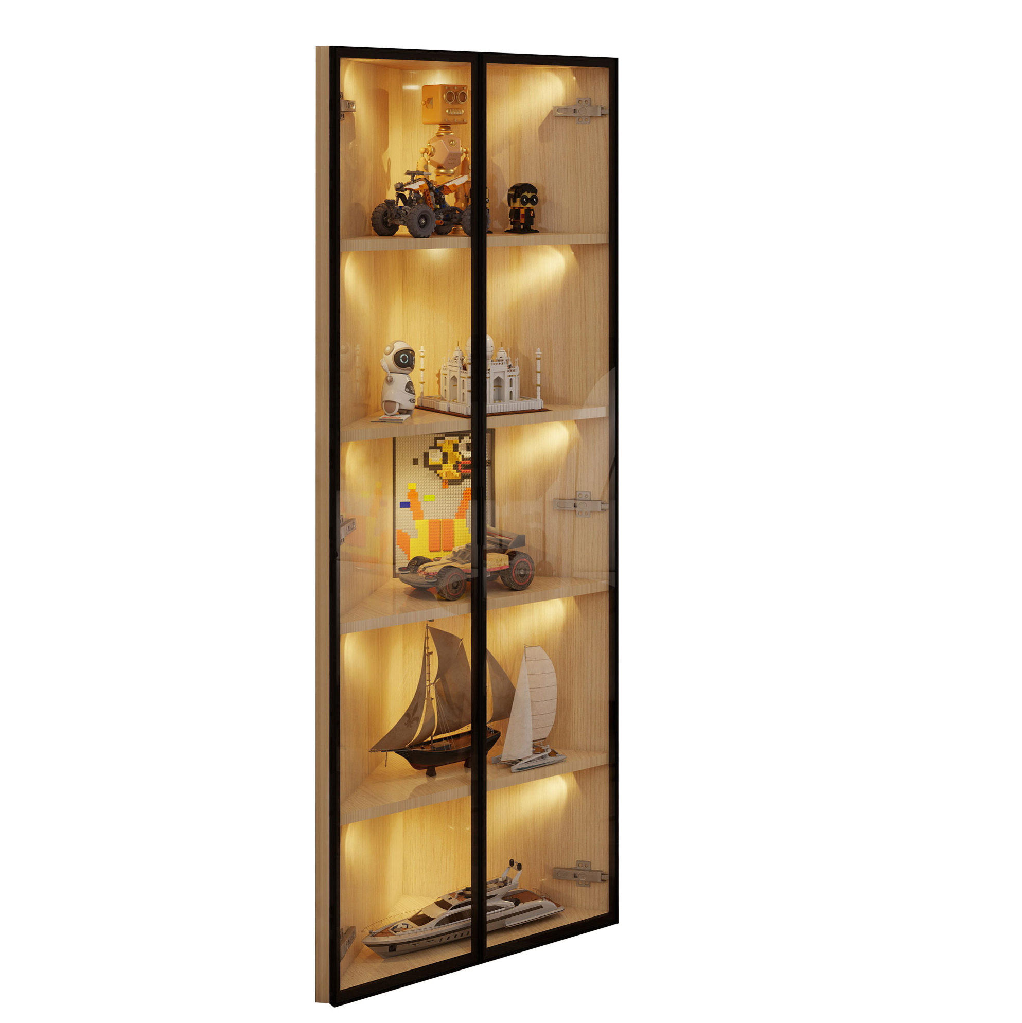 VITRINE 62/35/160 cm aus MDF mit LED-Beleuchtung Eichefarben - Eichefarben, Holzwerkstoff (62/160/35cm) - Modenvie
