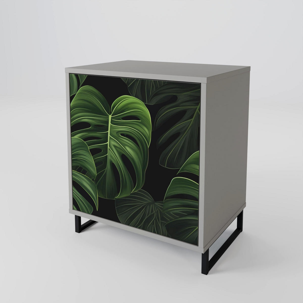 SIDEBOARD INFINITE MONSTERA, Grau, 57,5x42x77,5 cm, Schräge Buchenholzfüße - Buchefarben/Multicolor, Holzwerkstoff/Buchenholz (57.5/77.5/42cm) - SpaceRebels