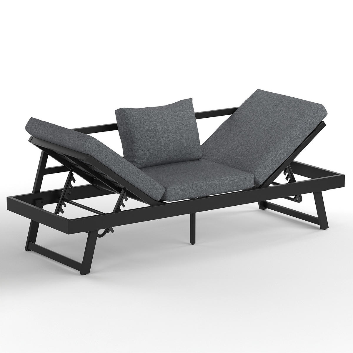 LOUNGESOFA - Aluminium / Polyester - Grau / Anthrazit - Anthrazit, Textil/Metall (204/69/70cm) - home24