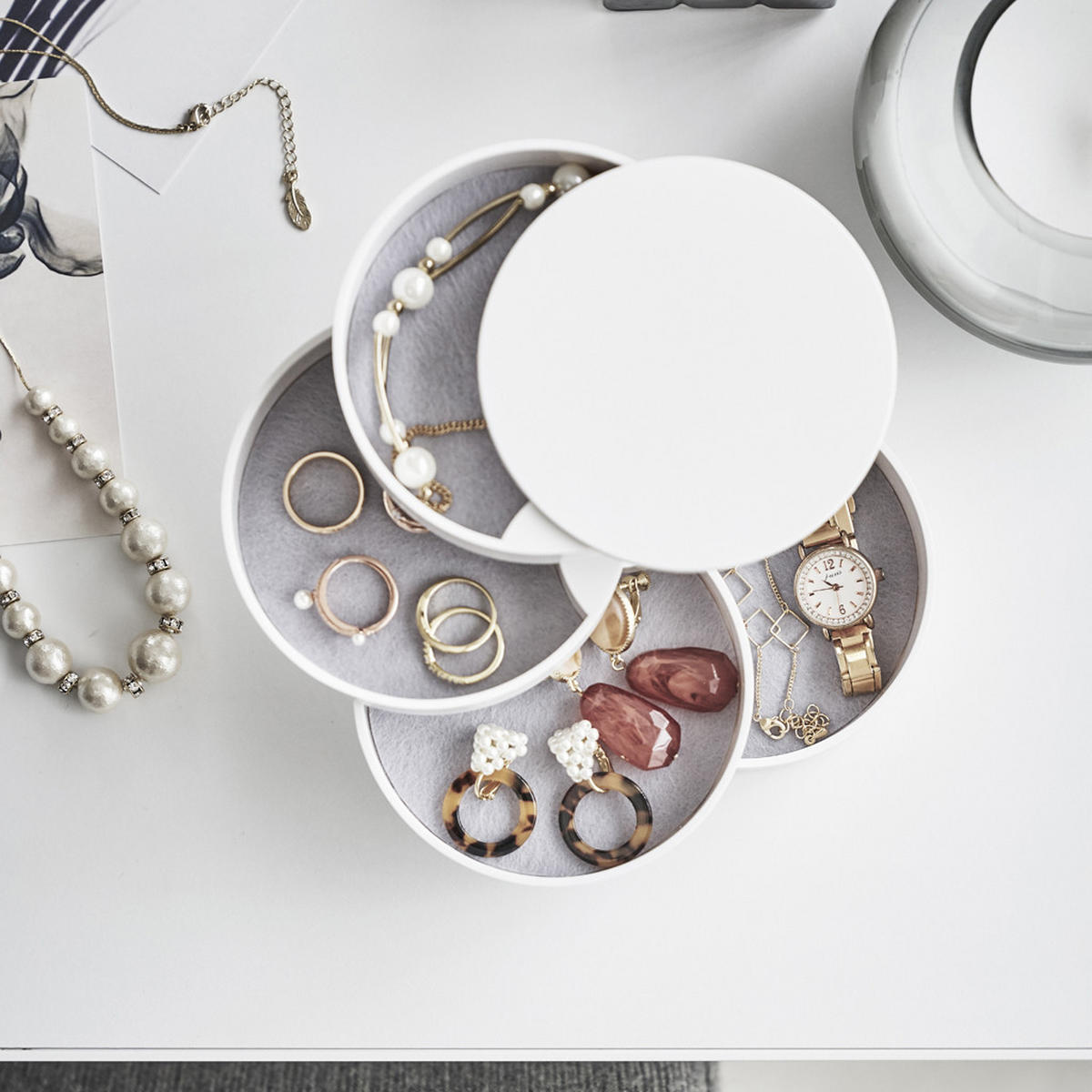 SCHMUCKKÄSTCHEN 4 Ebenen - 10/10/10 cm - Weiß, Kunststoff (10/10/10cm) - Yamazaki