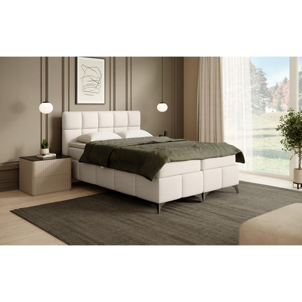 BOXBETT Solido mit Bettkasten 140x200 cm hellbeige - Beige/Schwarz, Textil/Metall (140/200cm) - Beautysofa