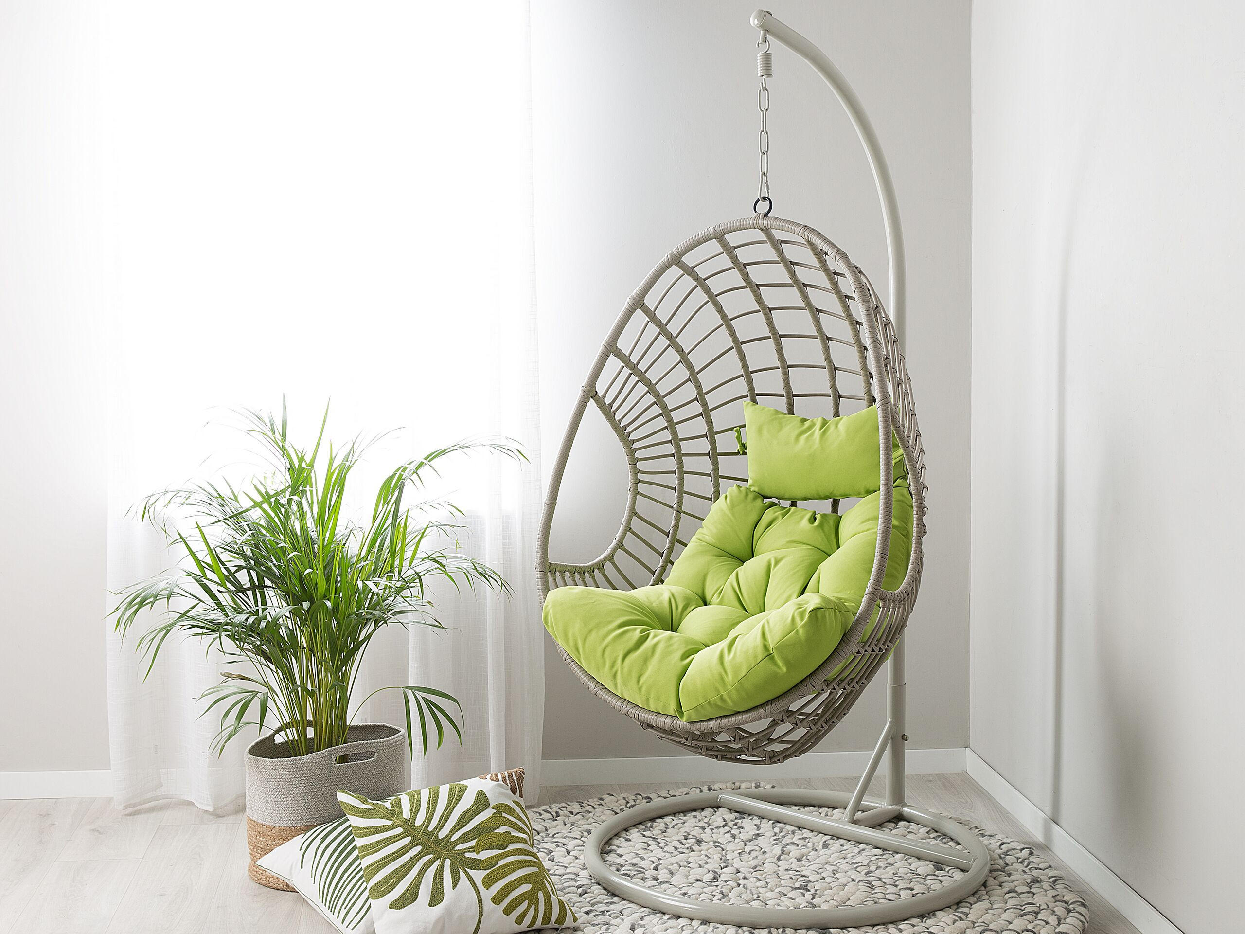 HÄNGESESSEL mit Gestell PE Rattan taupe 96 cm Arpino - Taupe/Grün, Kunststoff (96/200/96cm) - Beliani