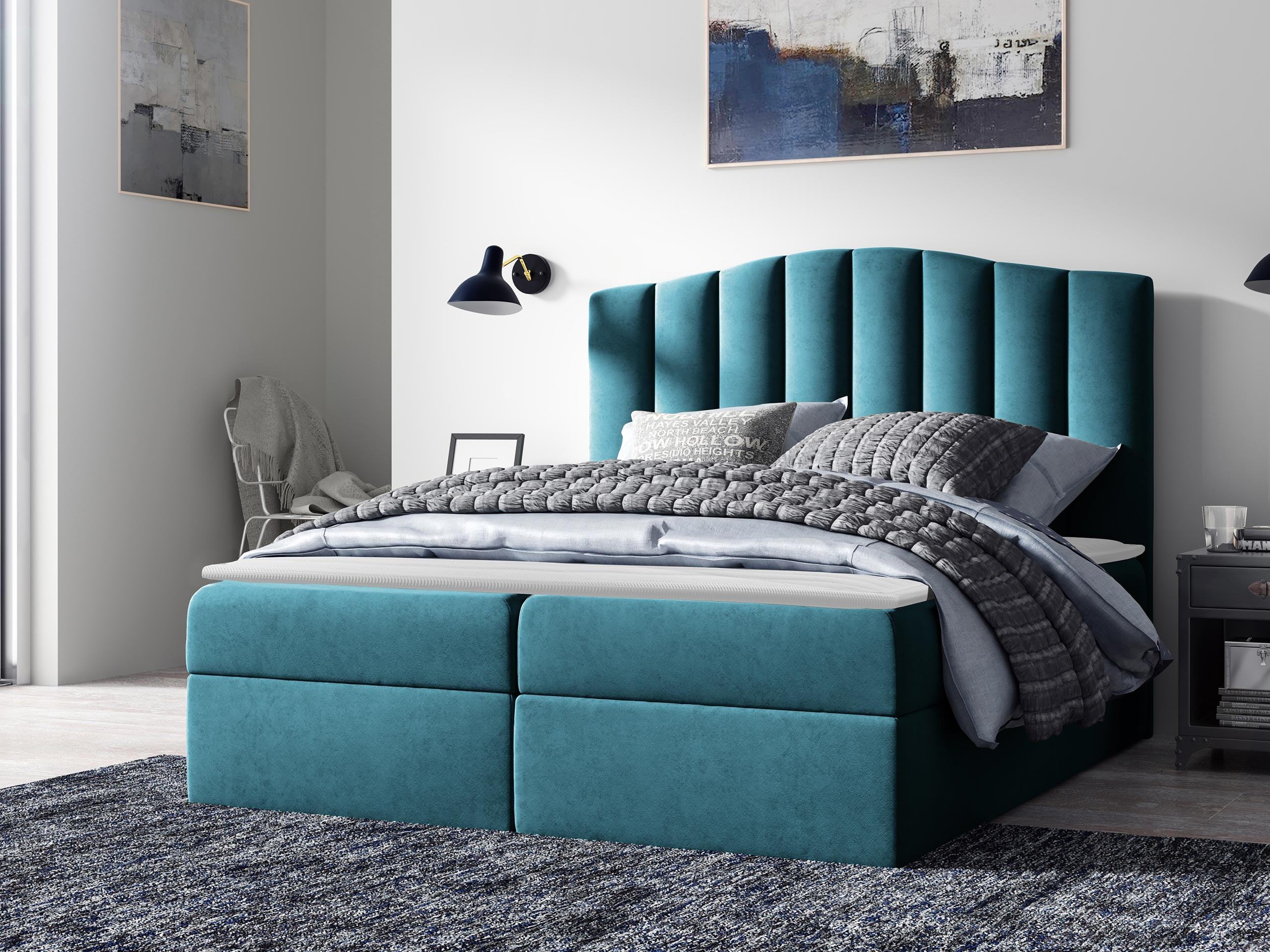 BOXBETT Lindos - Türkis, Holz (140/200cm) - MIRJAN24