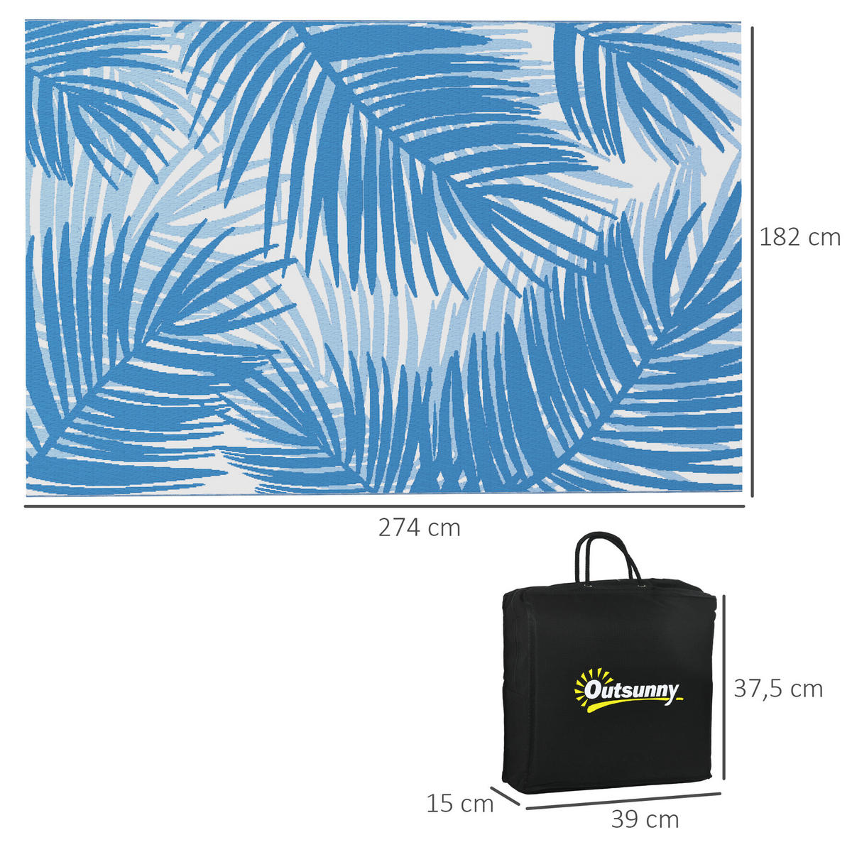 OUTDOORTEPPICH, Kunststoff, Blau - Blau, Kunststoff (274/182cm) - Outsunny