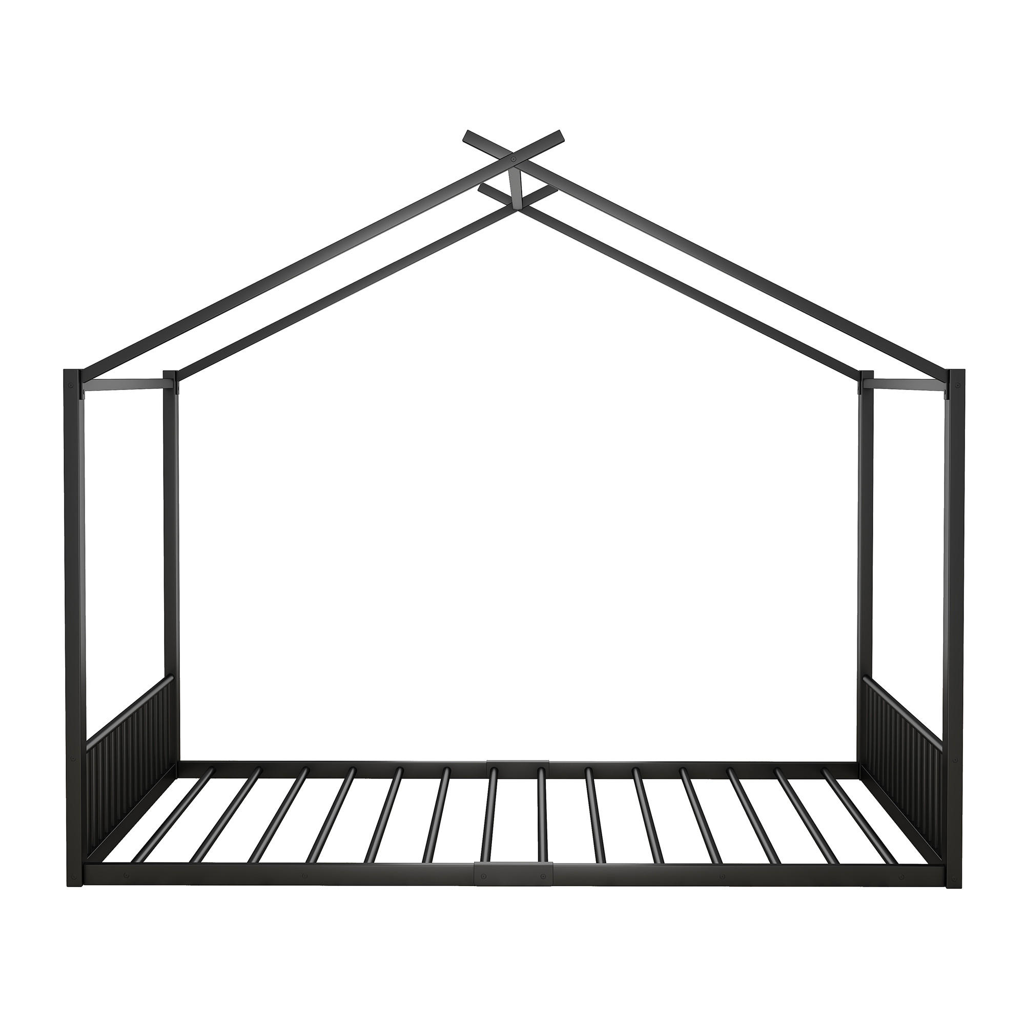 KINDERBETT in Hausform mit Lattenrost Schwarz 140x200 cm Metall - Schwarz, Metall (140/200cm) - SONNENH