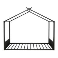 KINDERBETT in Hausform mit Lattenrost Schwarz 140x200 cm Metall - Schwarz, Metall (140/200cm) - SONNENH