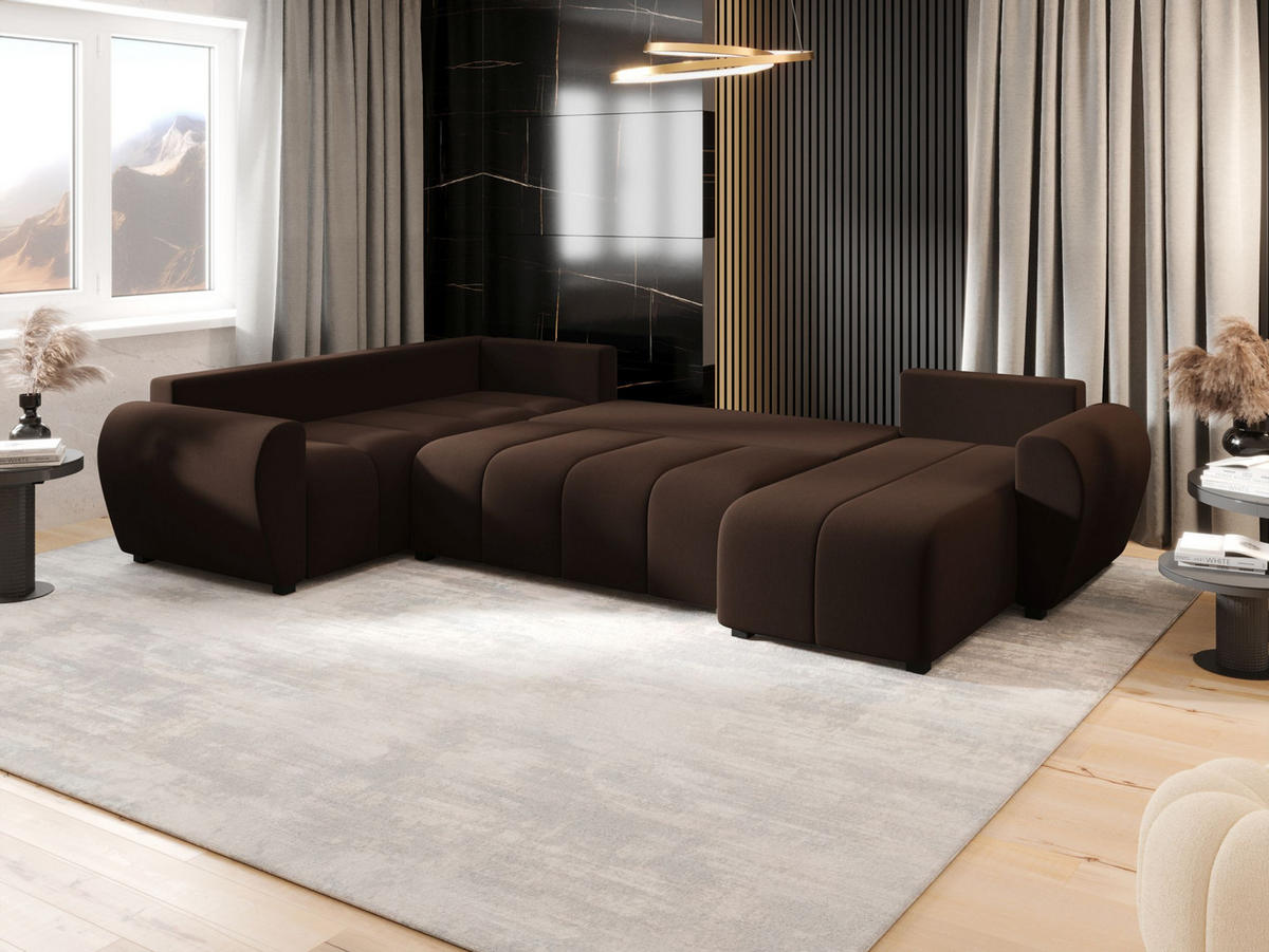 WOHNLANDSCHAFT MOLISA U PLUS Cosmic 800 Rechts mit Schlaffunktion - Braun, Textil (303/82/208cm) - Bedante