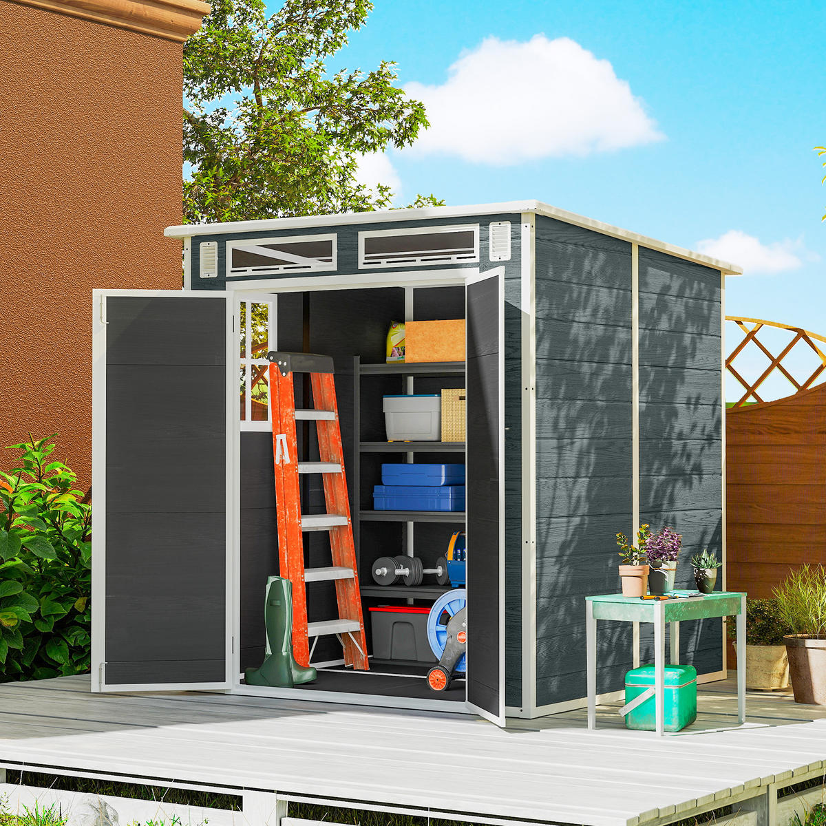 GERÄTESCHUPPEN Kunststoff-Aluminium Grau - Grau, Kunststoff (182/196/182cm) - Outsunny