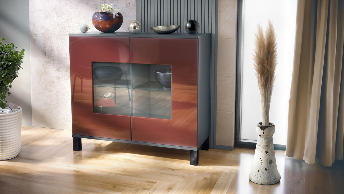 KOMMODE Grömitz Bordeaux Hochglanz - Bordeaux, Holzwerkstoff (92.5/84.5/35cm) - Vladon