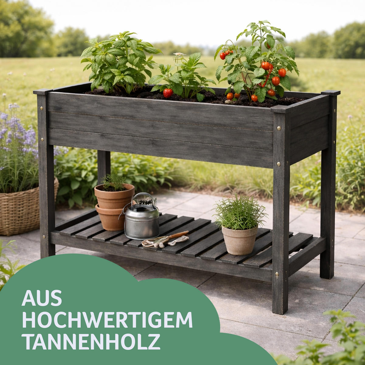 HOCHBEET inkl. Vlieseinsatz und Ablageboden Tannenholz 85x45x81 cm - Grau, Naturmaterialien (85/81/45cm) - Bestlivings
