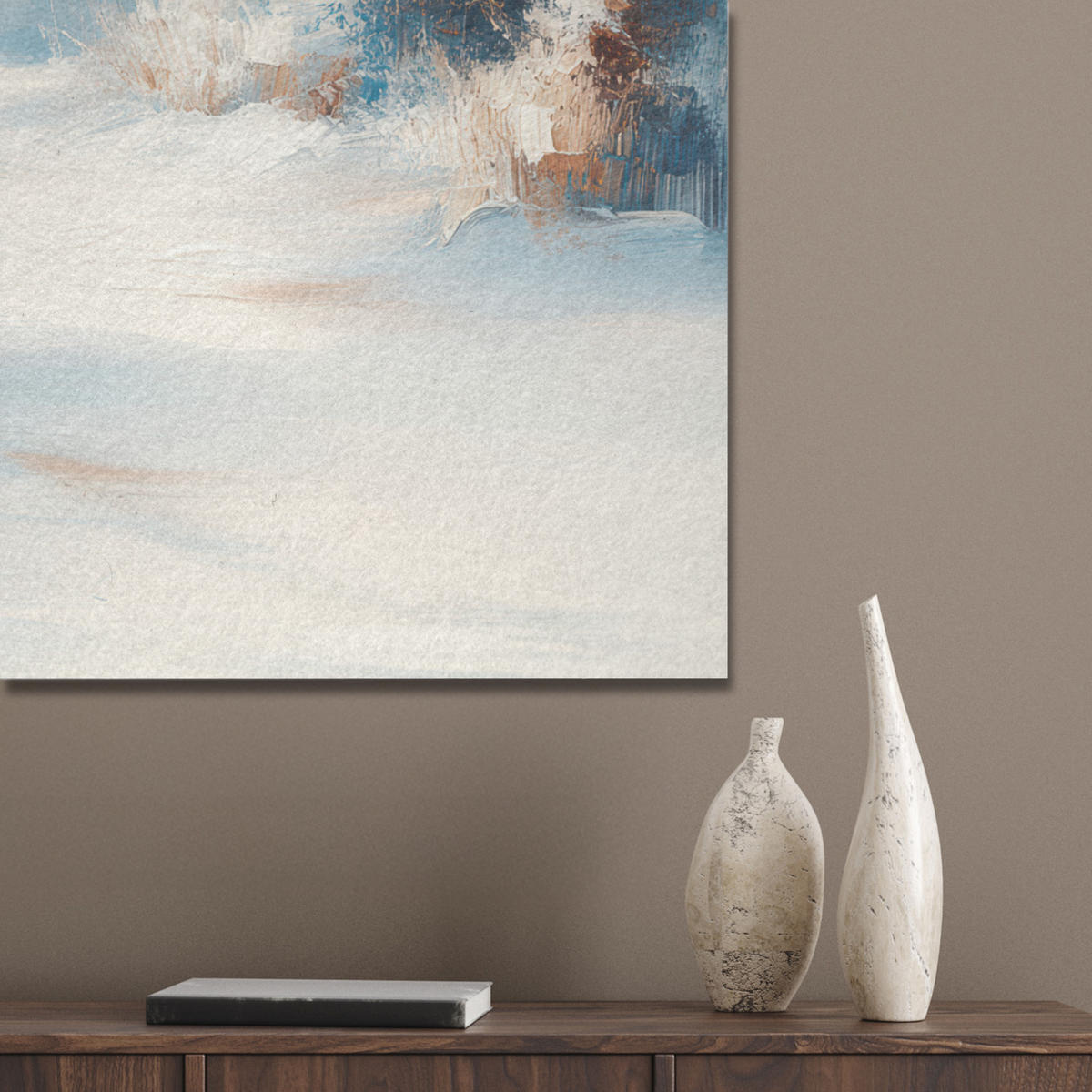 AKUSTIKPANEEL Wald - Winter - Natur - Abstrakt - Schnee 90x90 cm - Weiß, Textil (90/0.9/90cm) - MuchoWow