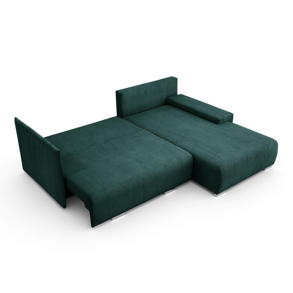 ECKSOFA L-Form Schlaffunktion Livorno Cord-Stoff Grün Rechts - Chromfarben/Schwarz, Holz/Kunststoff (246/188cm) - Kaiser Möbel