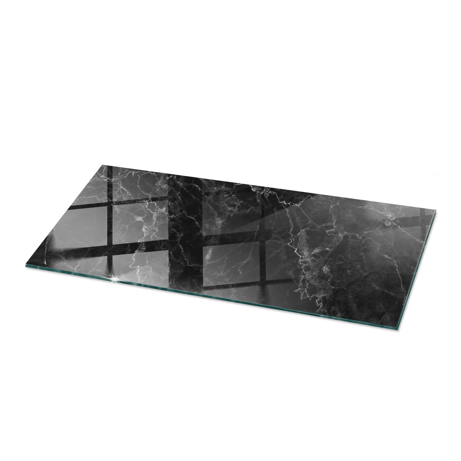 TISCHPLATTE 125x50 cm Marmoriert mit Aderung - Schwarz/Grau, Glas (125/50/0.4cm) - TULUP