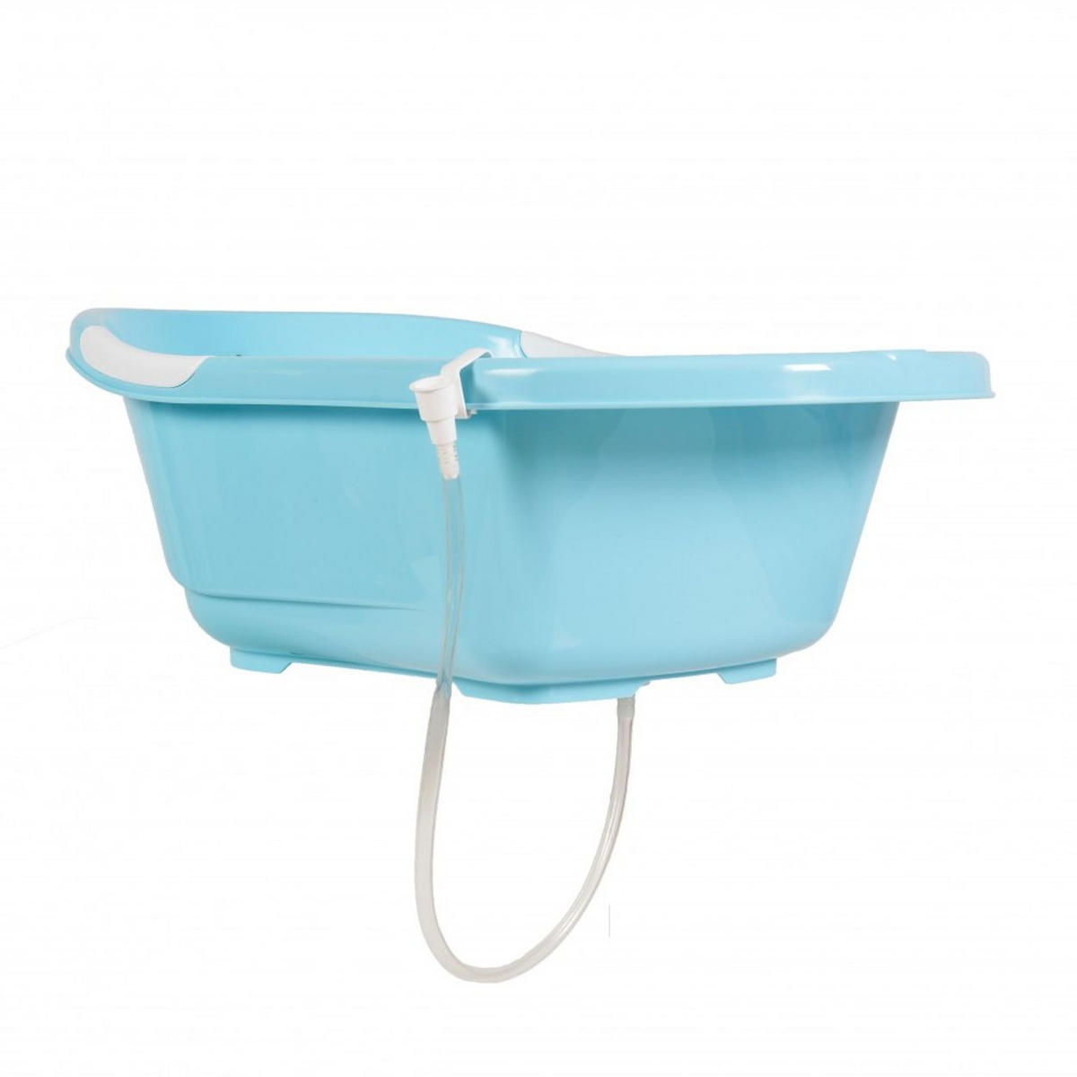 BABYBADEWANNE Lilly blau platzsparend mit Wasserablauf, Ablagefächer für Zubehör - Blau, Kunststoff (51/80cm) - Moni