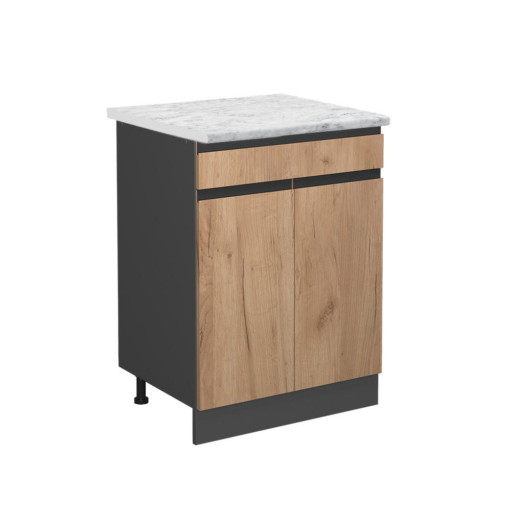 KÜCHENUNTERSCHRANK R-Line Goldkraft Eiche 60 cm AP Marmor - Honigeiche/Anthrazit, Holzwerkstoff (60/81.6/60cm) - Vicco