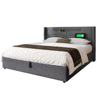 POLSTERBETT 160/200 cm grau aus Leinen mit LED, USB-C und Stauraum - Grau, Textil (160/200cm) - OKWISH