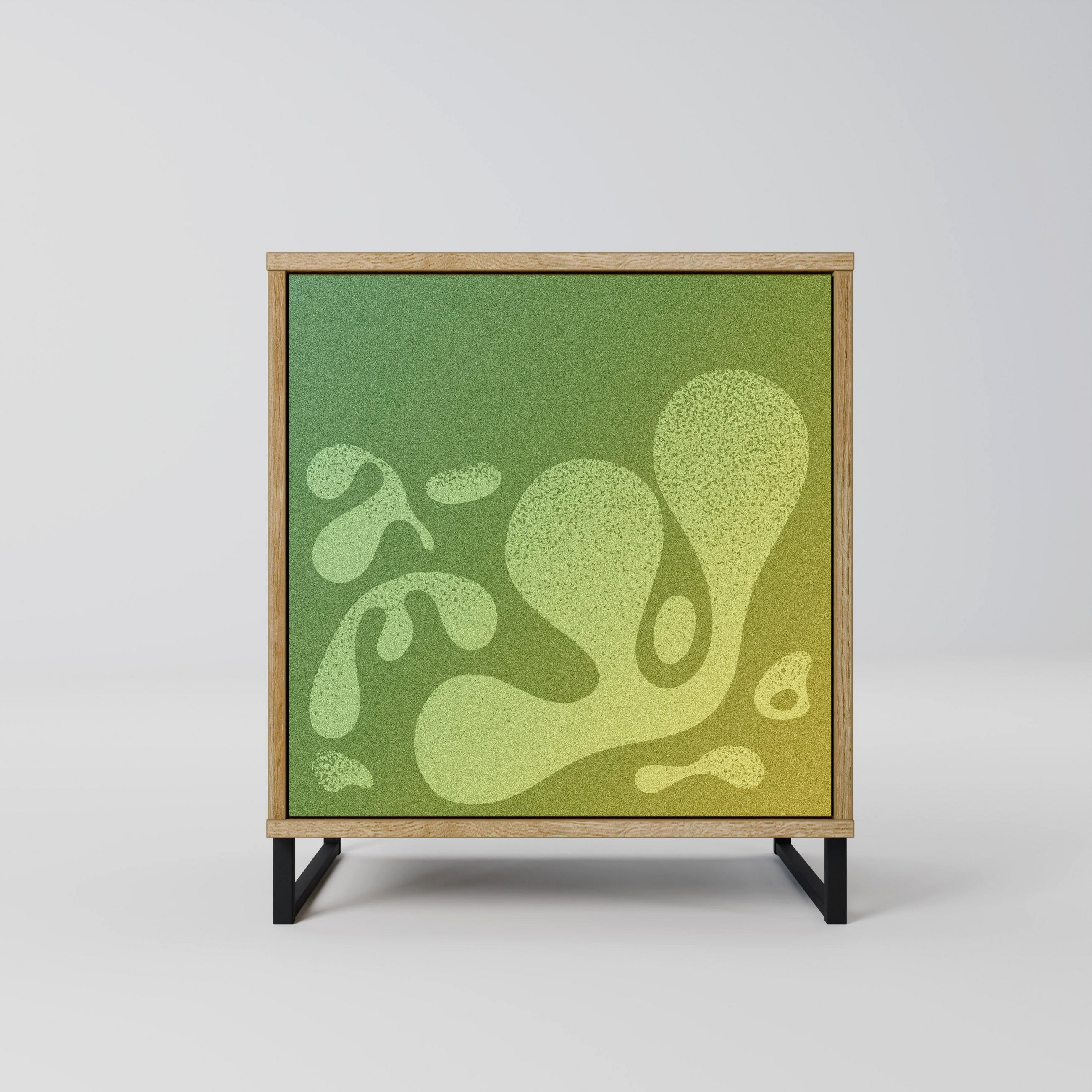 SIDEBOARD IRREGULAR BLUE, Eichefarben, 57,5x42x67,5 cm, Schwarze Metall-Rahmenfüße - Eichefarben/Multicolor, Holzwerkstoff/Metall (57.5/67.5/42cm) - SpaceRebels