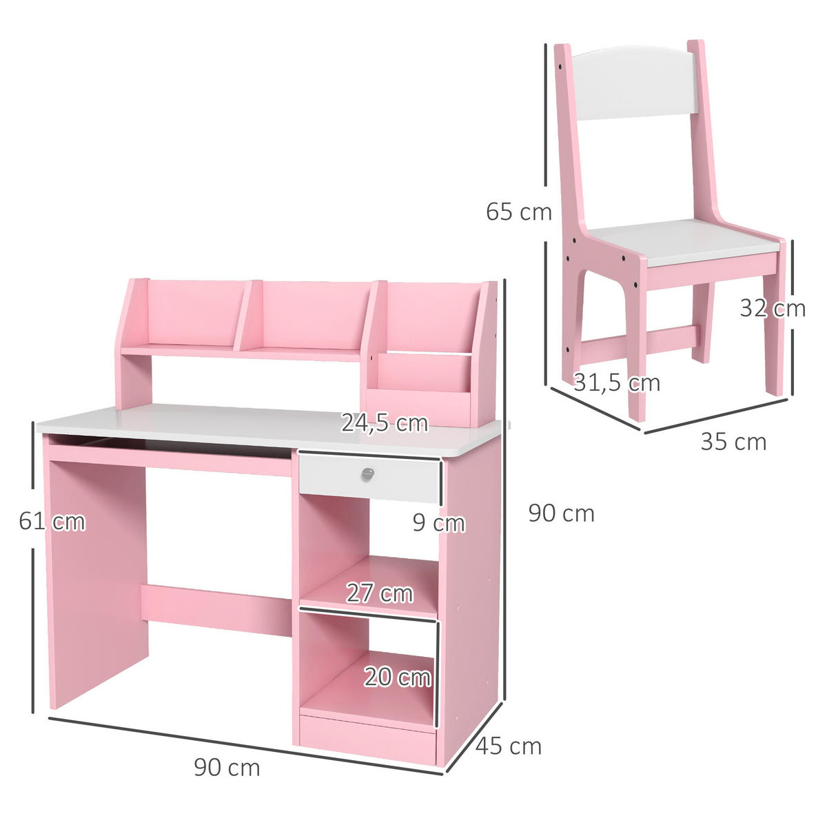 SCHREIBTISCH-SET DE-17537 Rosé - Pink, Holzwerkstoff (90/90/45cm) - ComfortXL