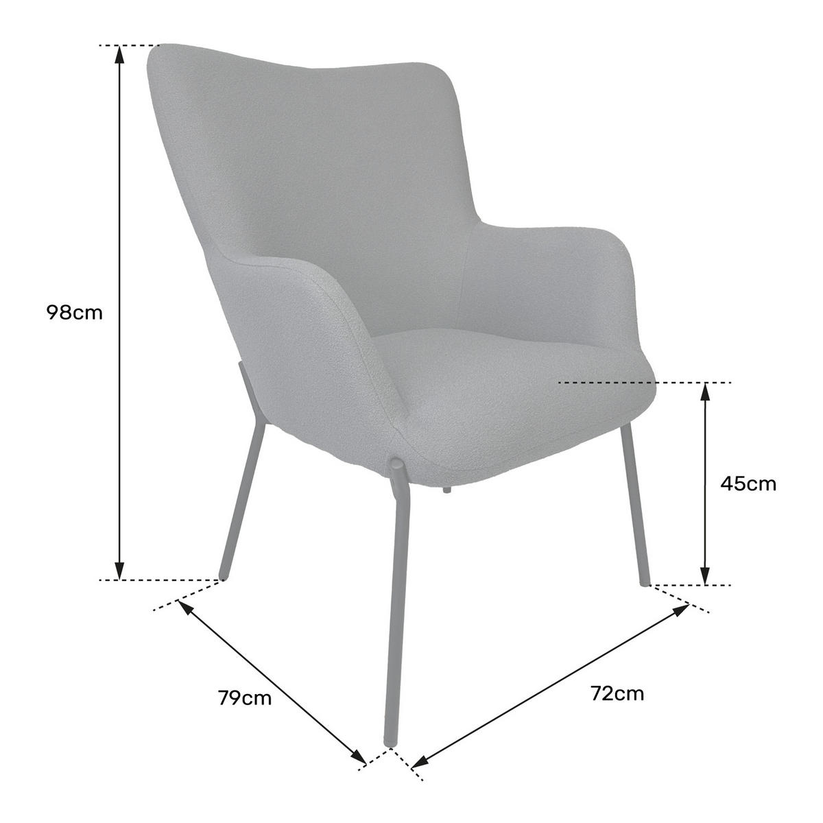 SESSEL Eira Grau - Grau, Textil (72/98/79cm) - Happy Garden