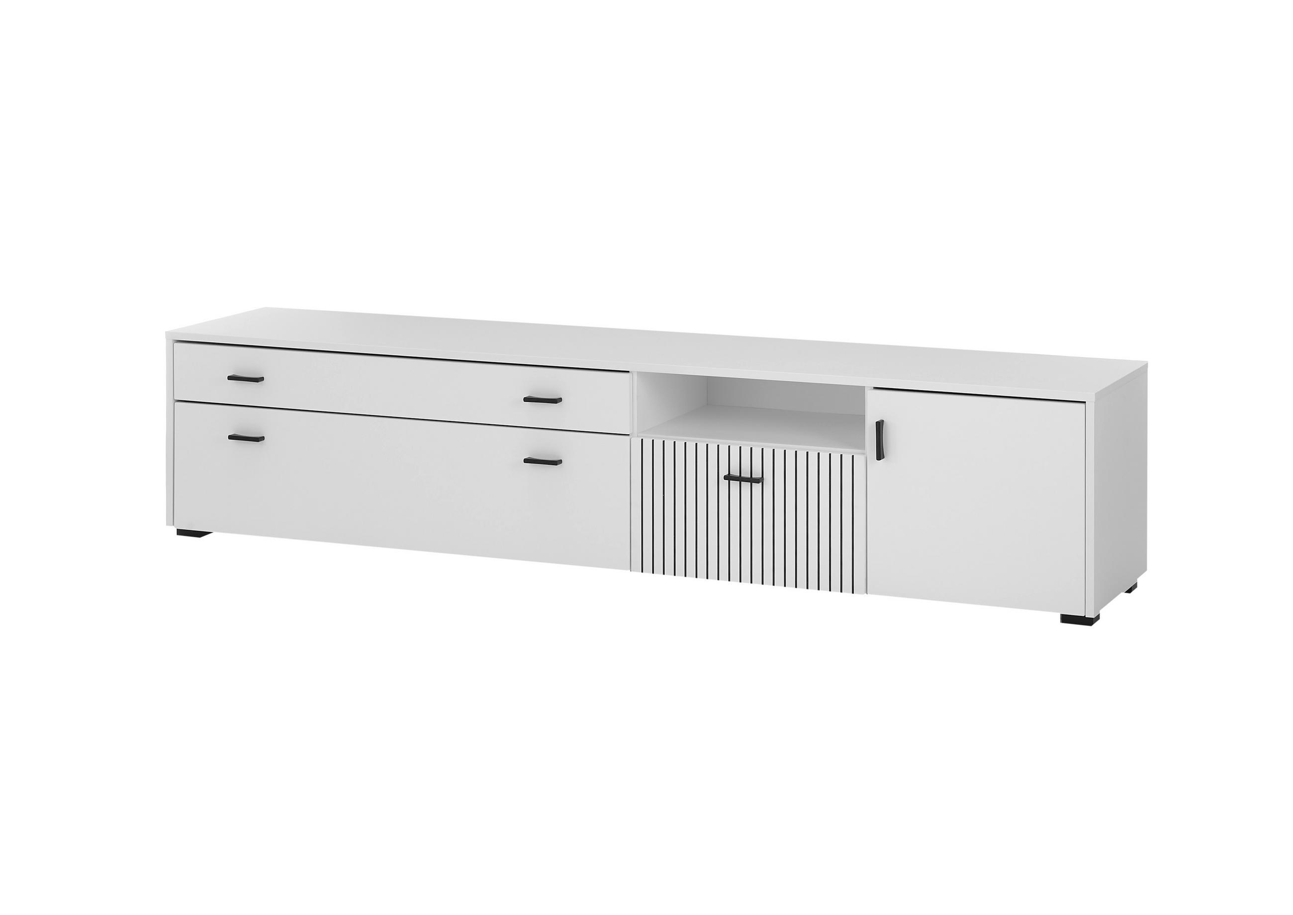 LOWBOARD M17 Weiß Matt & Schwarz 200/44/42 cm breit - Weiß, Holzwerkstoff (200/44/42cm) - Livojo