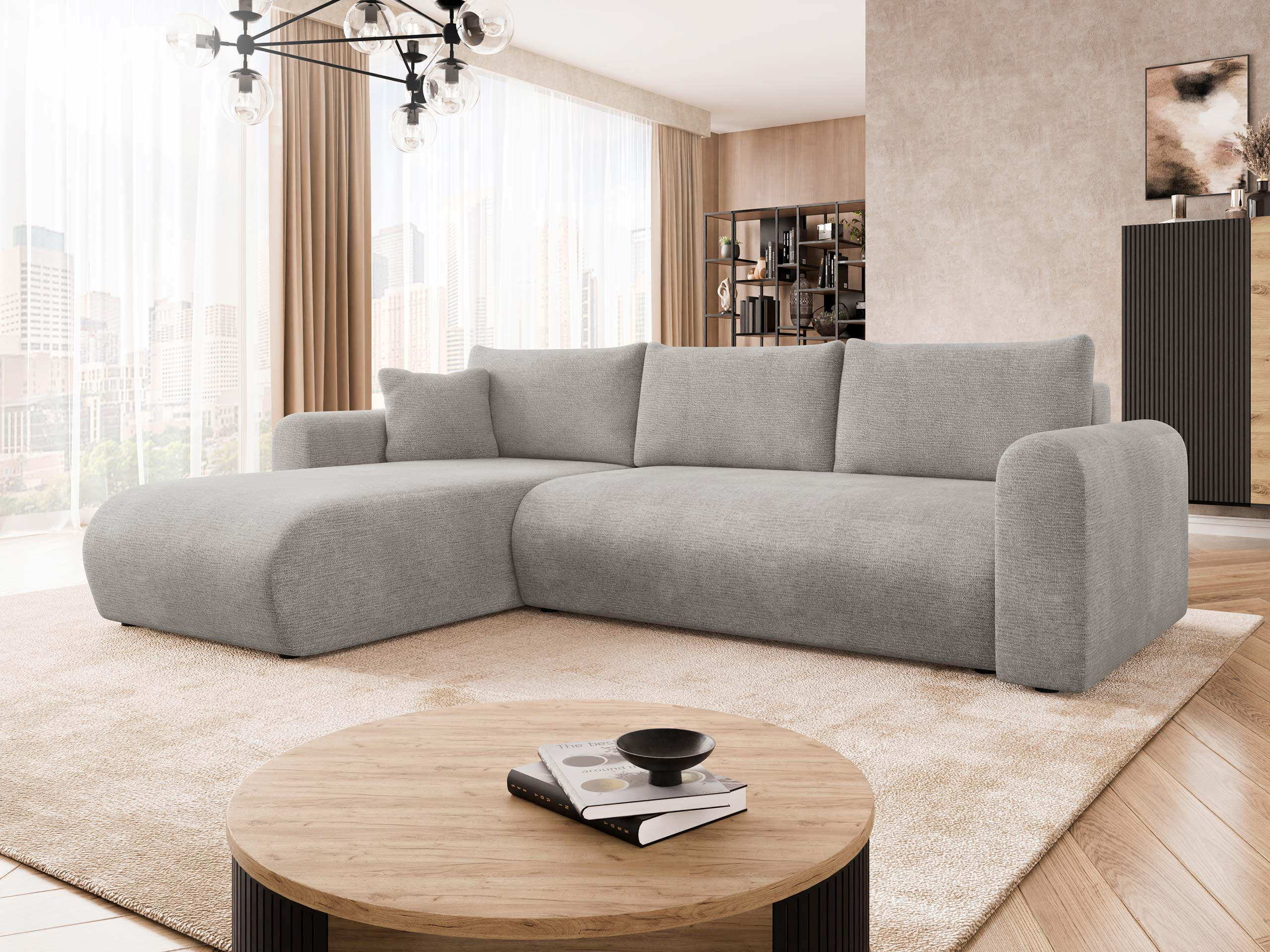 ECKSOFA Eliwo - Hellgrau/Schwarz, Holz/Textil (252/158cm) - MIRJAN24