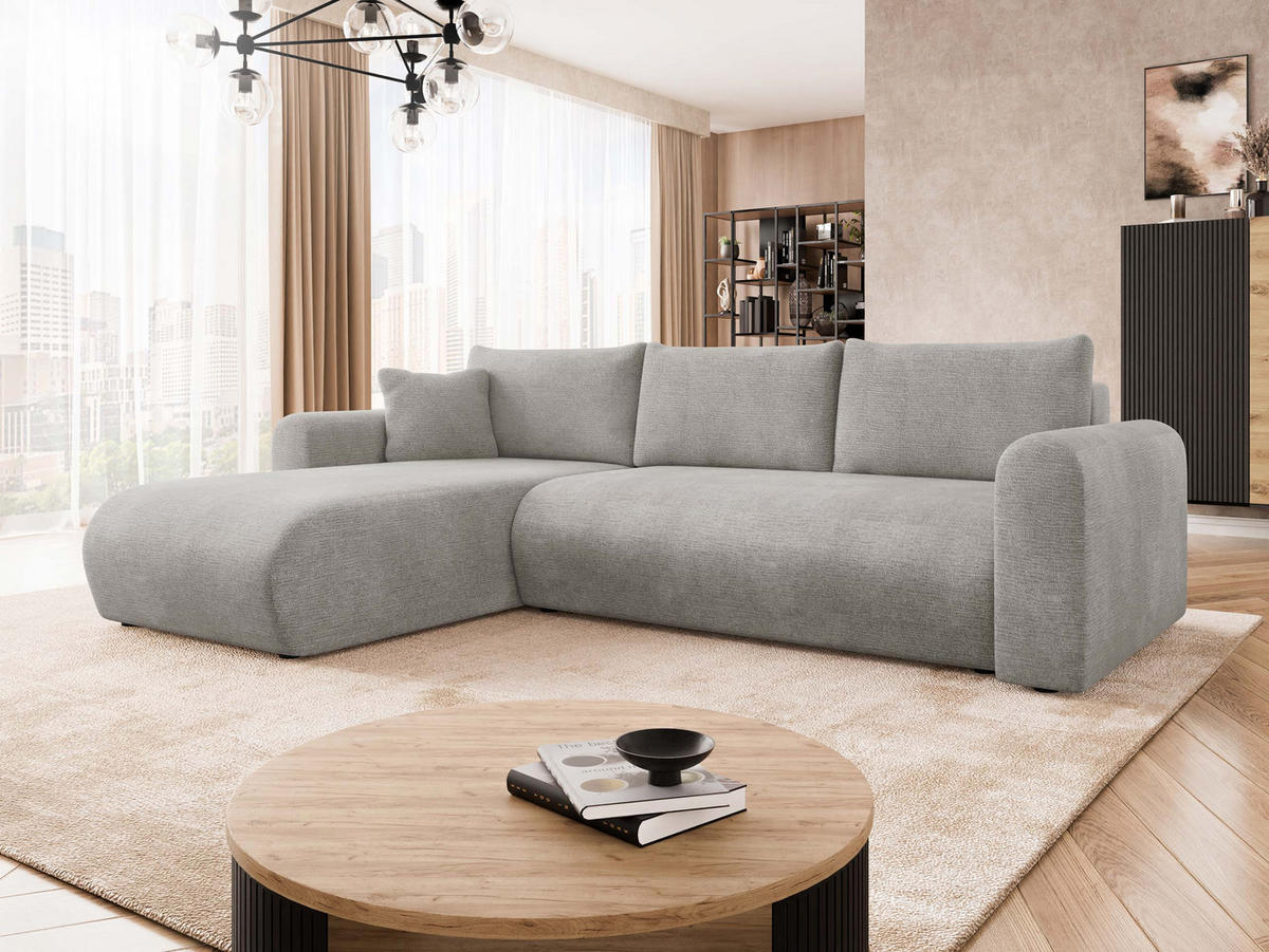 ECKSOFA Eliwo - Hellgrau/Schwarz, Holz/Textil (252/158cm) - MIRJAN24