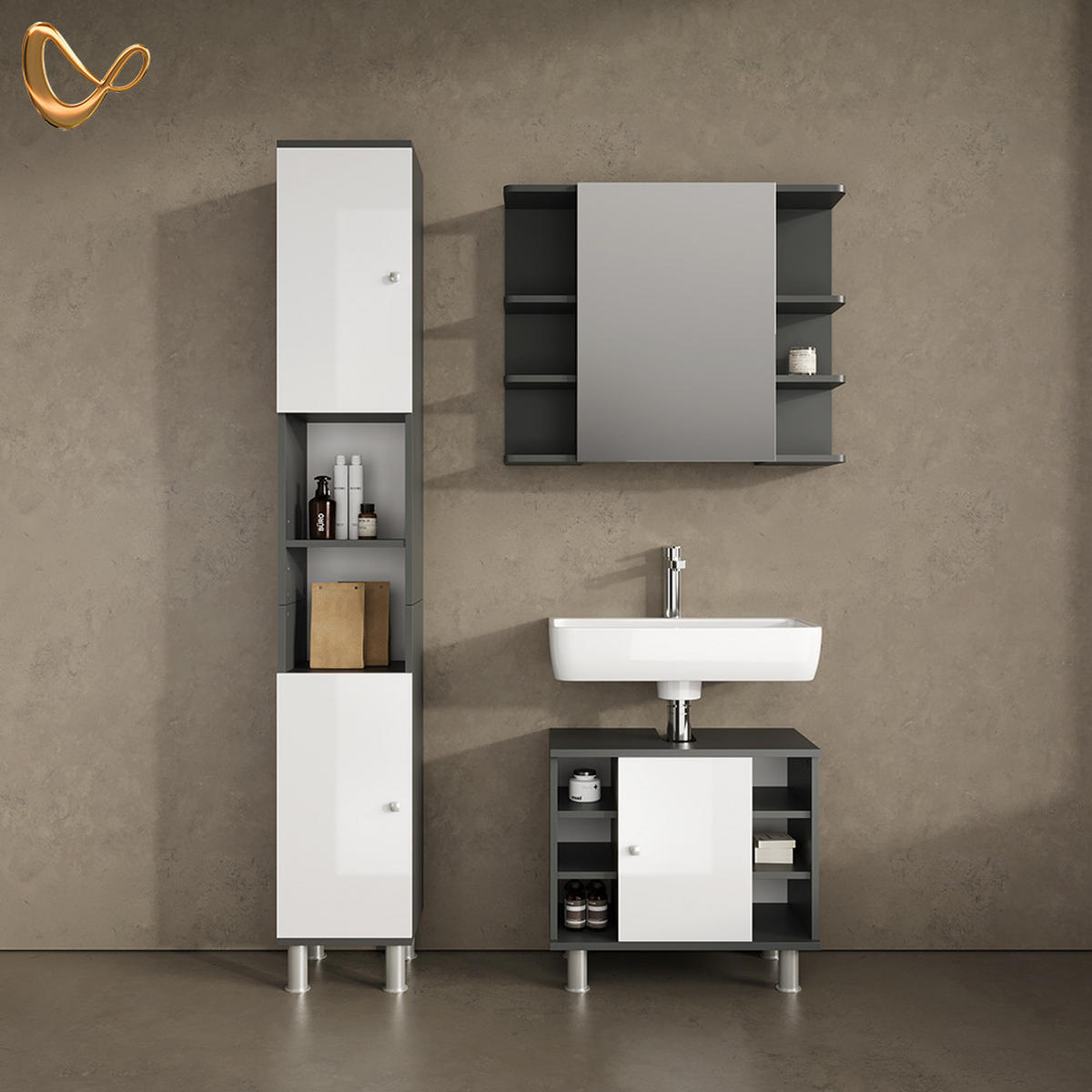 BADSPIEGELSCHRANK Fucino Anthrazit 79.6 x 64 cm - Anthrazit, Holzwerkstoff (79.6/64/21.2cm) - Livinity®