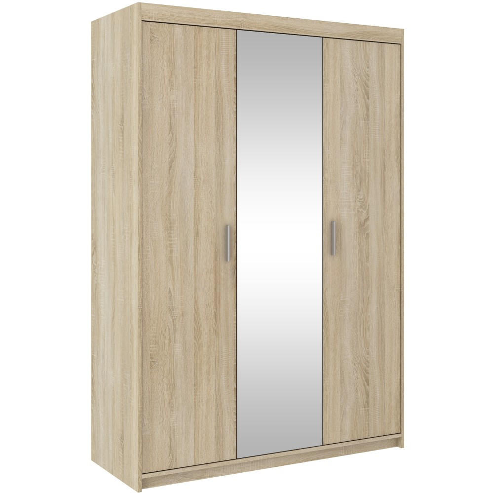 DREHTÜRENSCHRANK Elena mit 3 Türen, mit Spiegel, Sonoma Eiche - Sonoma Eiche, Holzwerkstoff (130/190/53cm) - Beautysofa