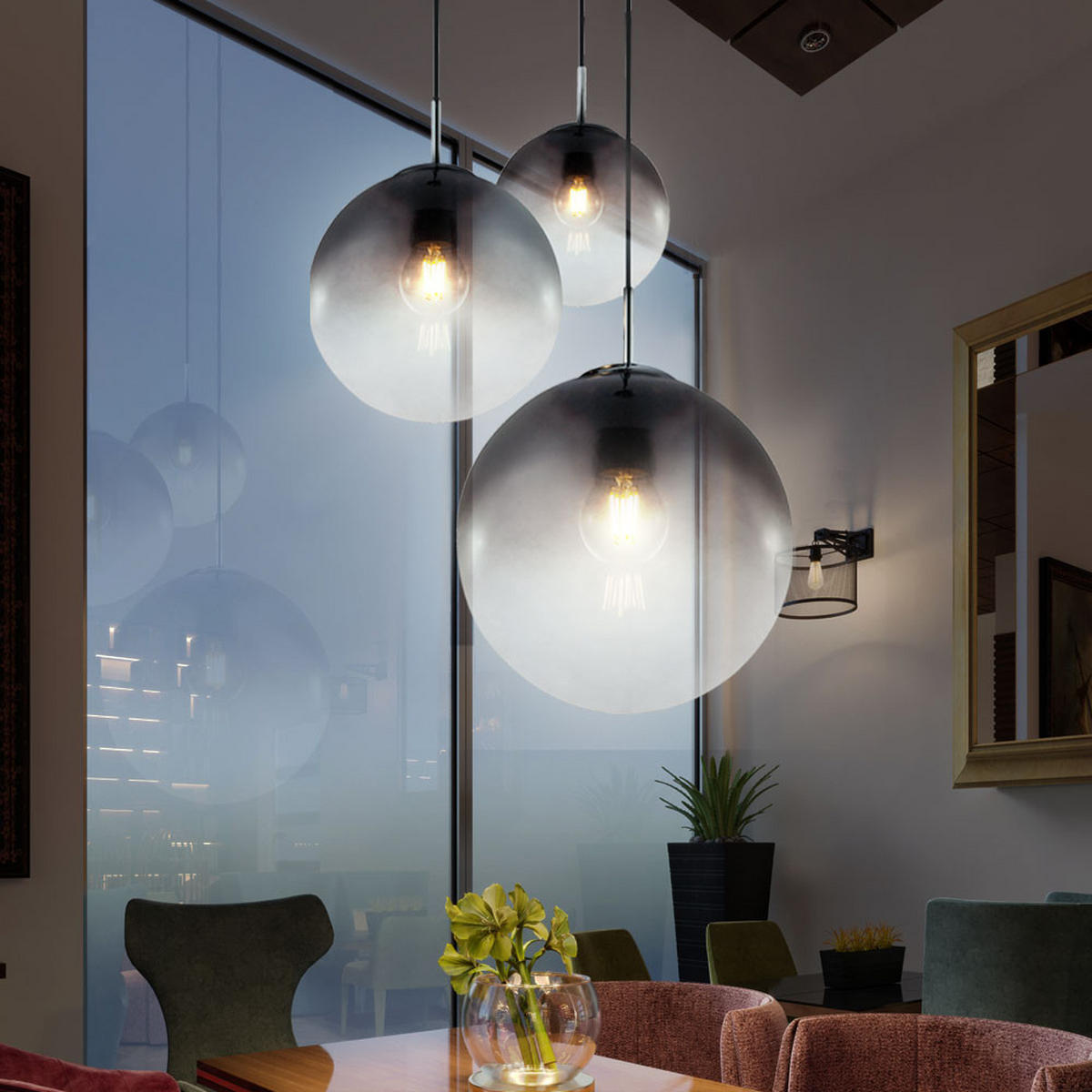 LED HÄNGELEUCHTE VARUS Grau Chrom - Grau, Glas (51/51/120cm) - Globo Lighting