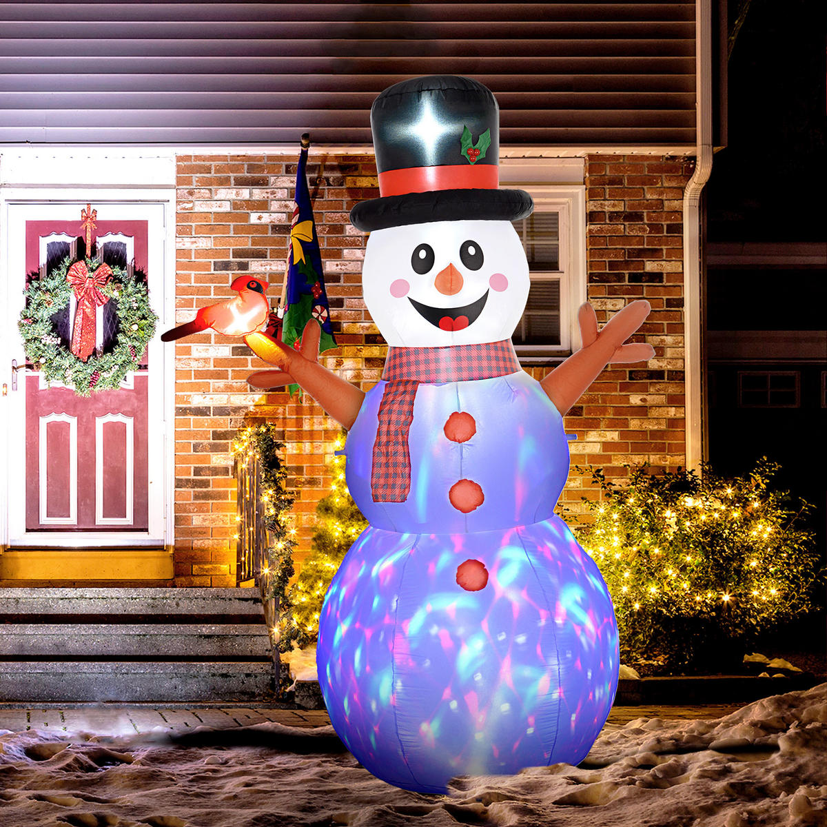 WEIHNACHTSDEKO Schneemann, 240 cm, , mit LEDs - Weiß, Kunststoff (100/240/165cm) - Outsunny