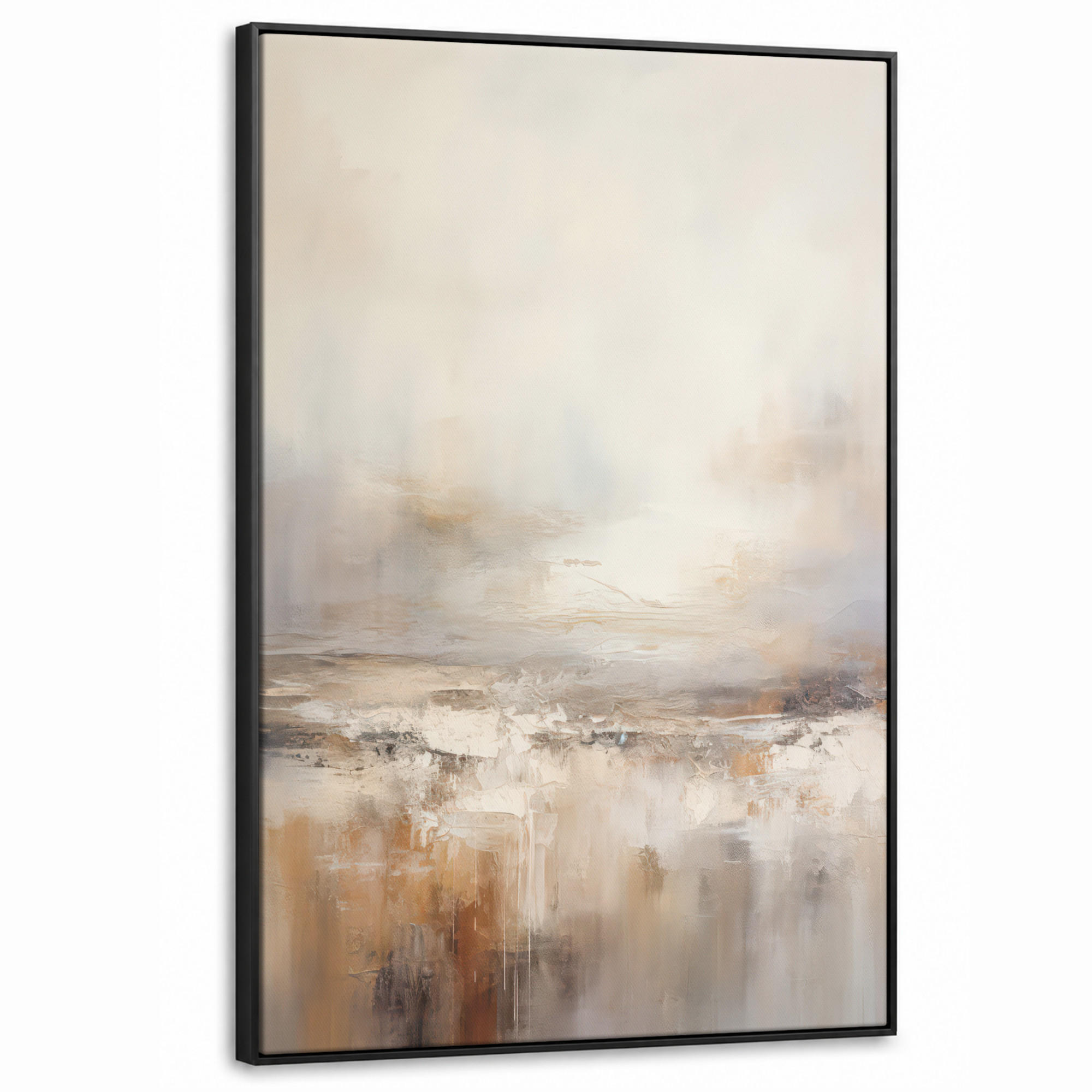 LEINWAND Bilder mit Rahmen - Kunst - Industriell - Grau - Braun - Abstrakt - 90x140 - Sandfarben, Textil (90/140cm) - MuchoWow
