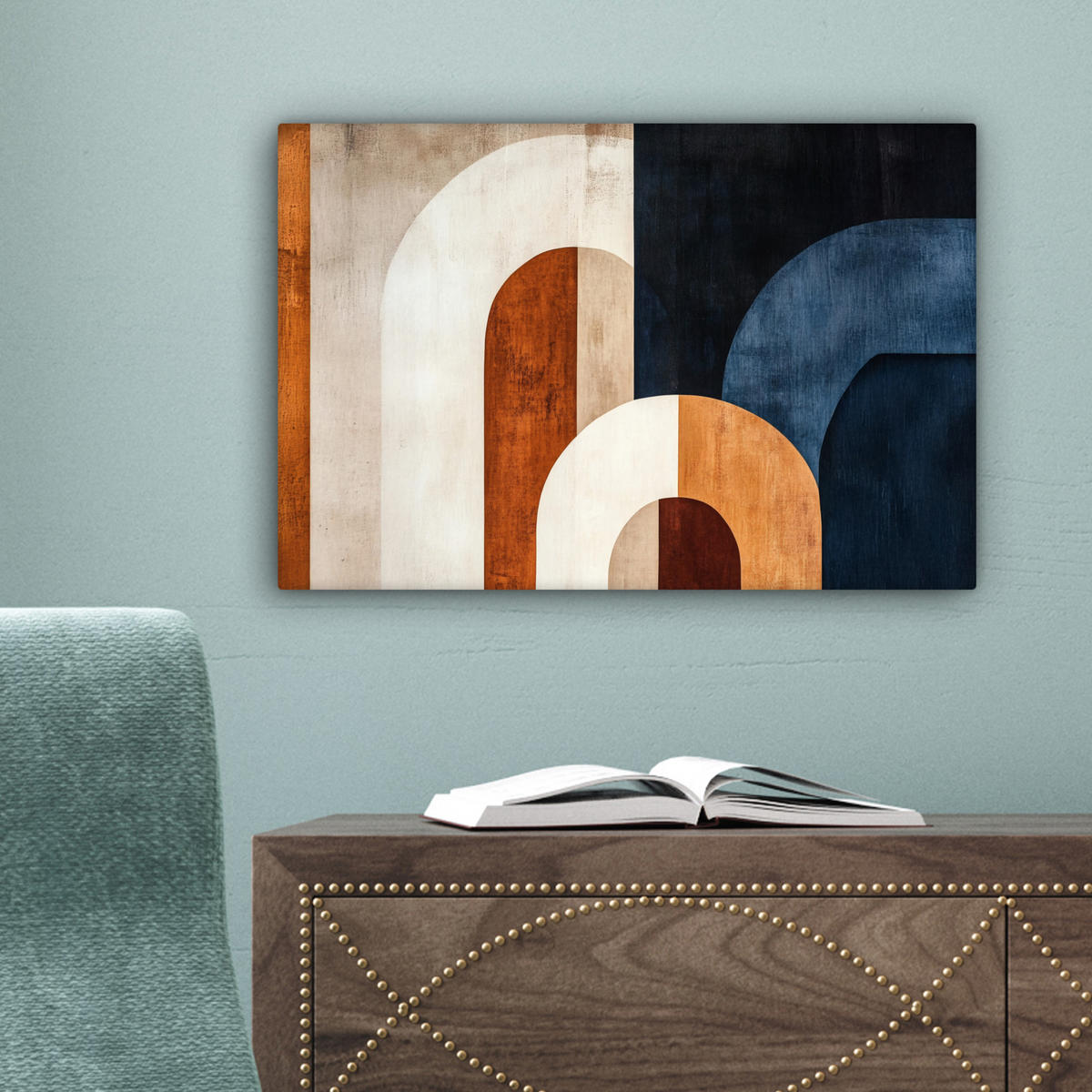LEINWANDBILD Abstrakt - Formen - Dunkelblau 30x20 cm - Cognac, Textil (30/20cm) - MuchoWow