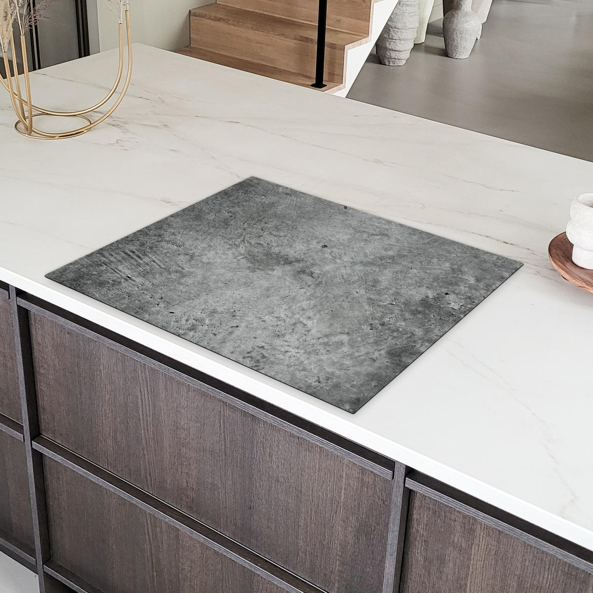 HERDABDECKPLATTE Beton - Schiefer - Grau -Betonstruktur Induktionsmatte 77x59 cm - Grau, Kunststoff (77/59/0.2cm) - MuchoWow