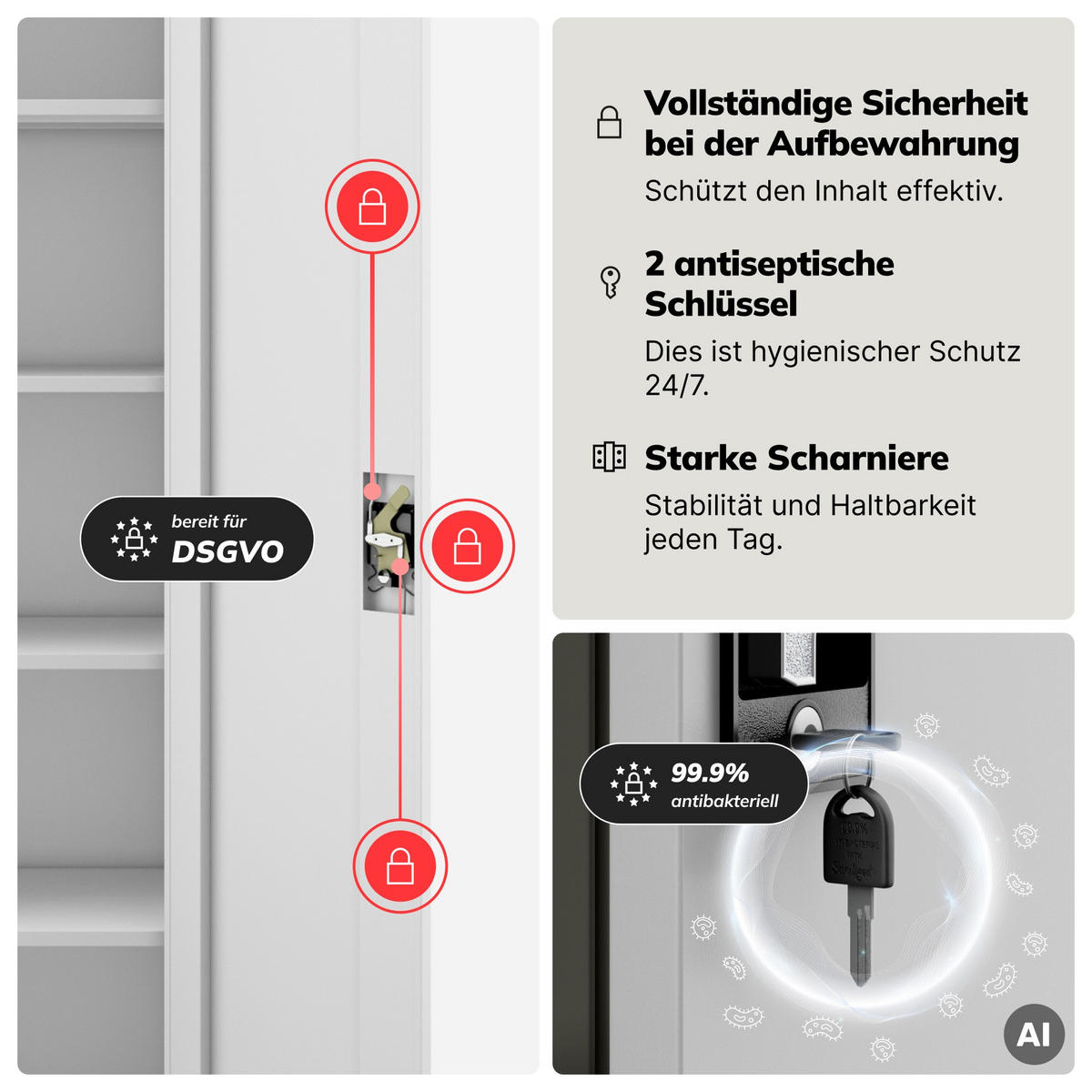 AKTENSCHRANK ALEX - Grau, Metall (45/185/40cm) - Jan Nowak