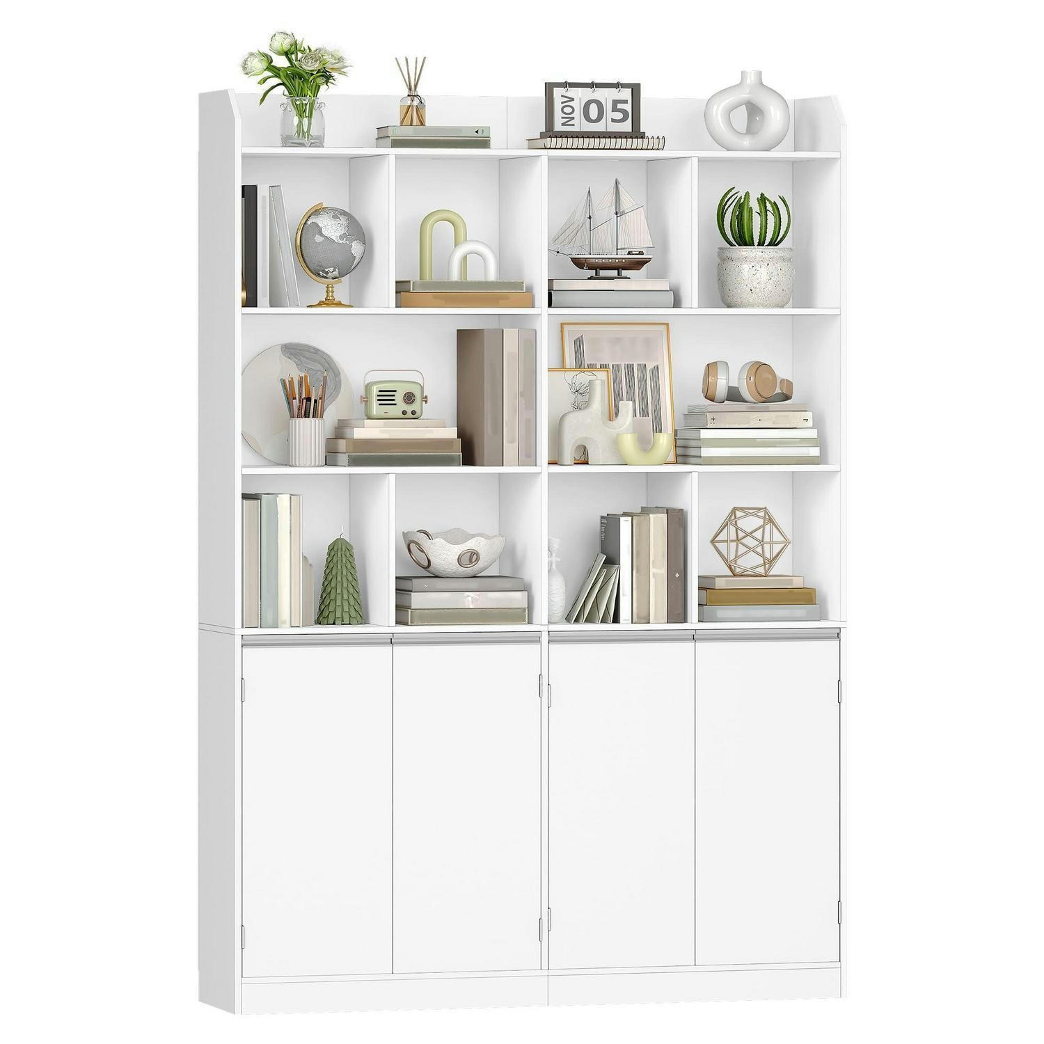 BÜCHERREGAL mit 4 Türen Weiß 30 x 120 x 180 cm - Weiß, Holzwerkstoff (120/180/30cm)