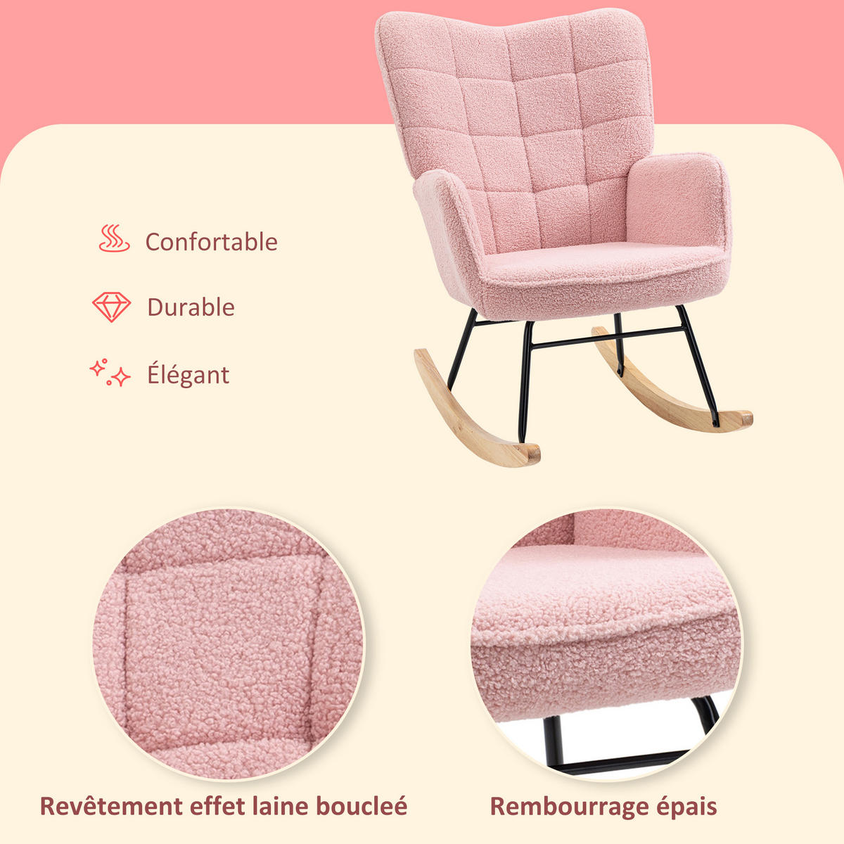 SCHAUKELSTUHL DE-17394 Bouclette-Stoff mit Stahlgestell Rosa - Pink, Metall (98/101/71cm) - ComfortXL