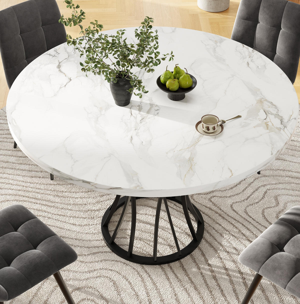 ESSTISCH, MDF-Tischplatte in Marmoroptik & Metallgestell, 80/80/76 cm, Schwarz - Schwarz, Holzwerkstoff (80/80/76cm) - Redom
