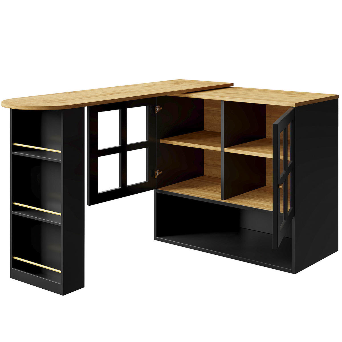 SIDEBOARD 138-204/39/102,5 cm Schwarz aus MDF mit Glas - Schwarz, Holzwerkstoff (39/102.5/138cm) - OKWISH