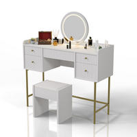 SCHMINKTISCH Samira weiß/gold mit Touch-LED-Spiegel und Hocker Melly - Weiß, Holz (115/137/40cm) - Juskys