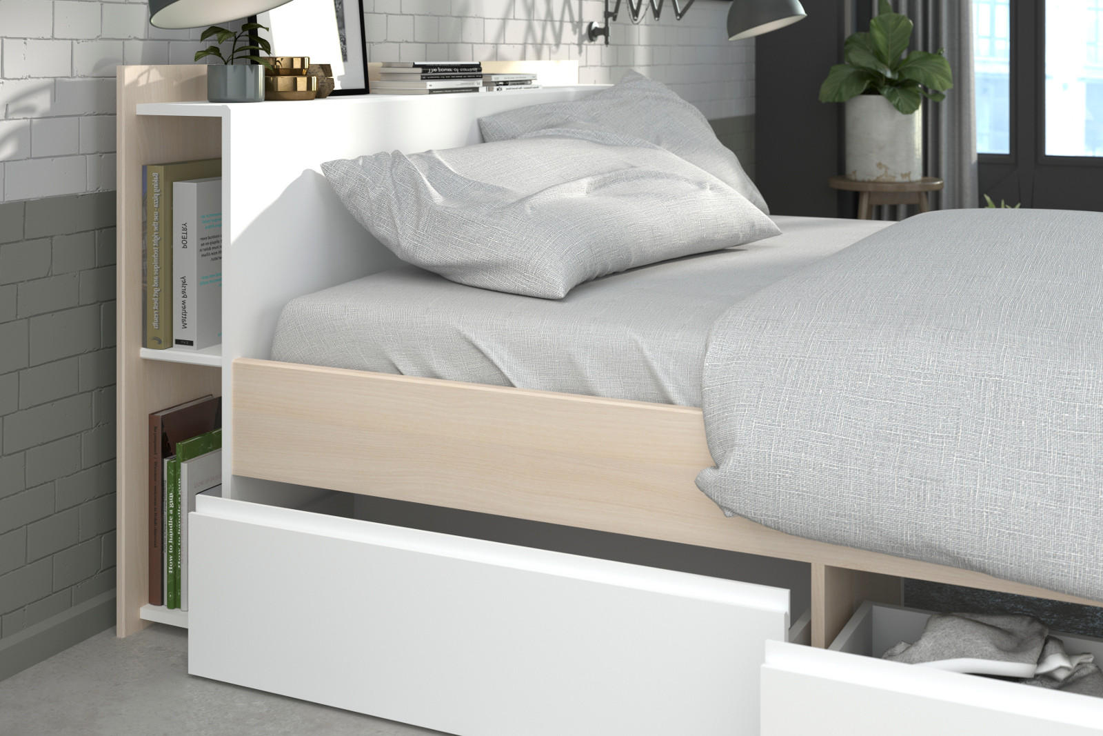 JUGENDZIMMER Set mit Stauraumbett 160 x 200 und Kleiderschrank - Silberfarben/Weiß, Holz/Holzwerkstoff (160/179/200cm) - Parisot Meuble