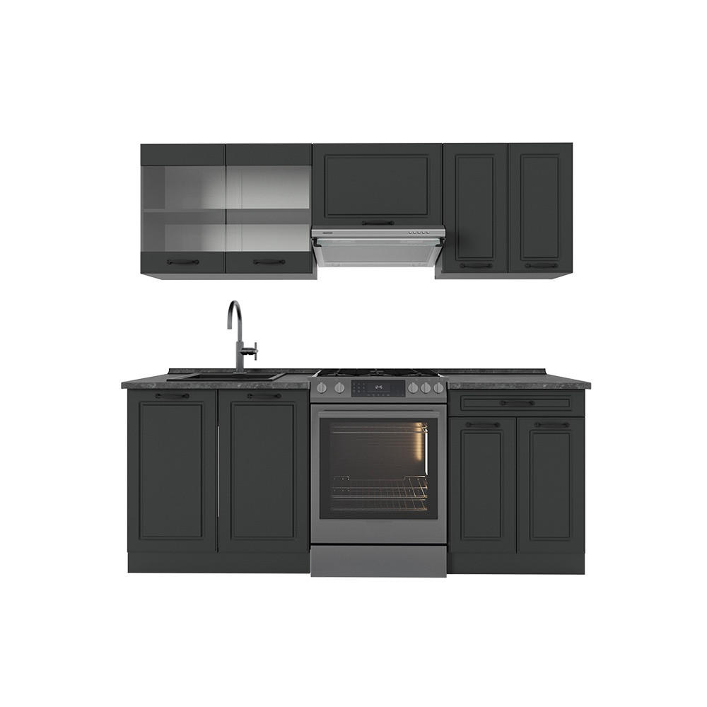 KÜCHENZEILE R-Line Anthrazit Landhaus/Anthrazit 200 cm , AP Anthrazit - Anthrazit, Holzwerkstoff (200/81.6/60cm) - Vicco
