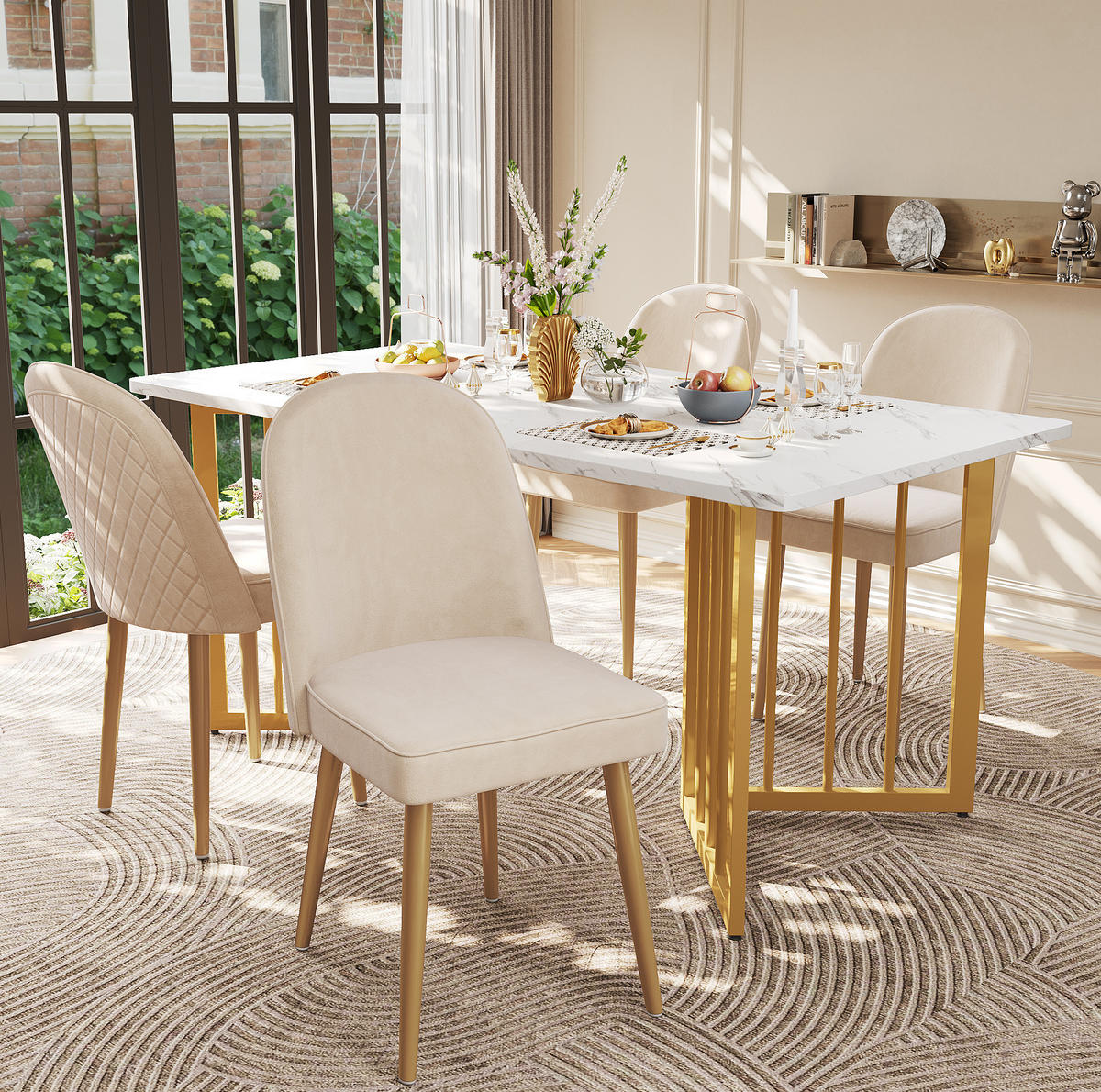 ESSZIMMERSTUHL 2er-Set Samt Beige mit goldfarbenen Metallbeinen - Beige, Metall (62/87.5/45.5cm) - Meubliv