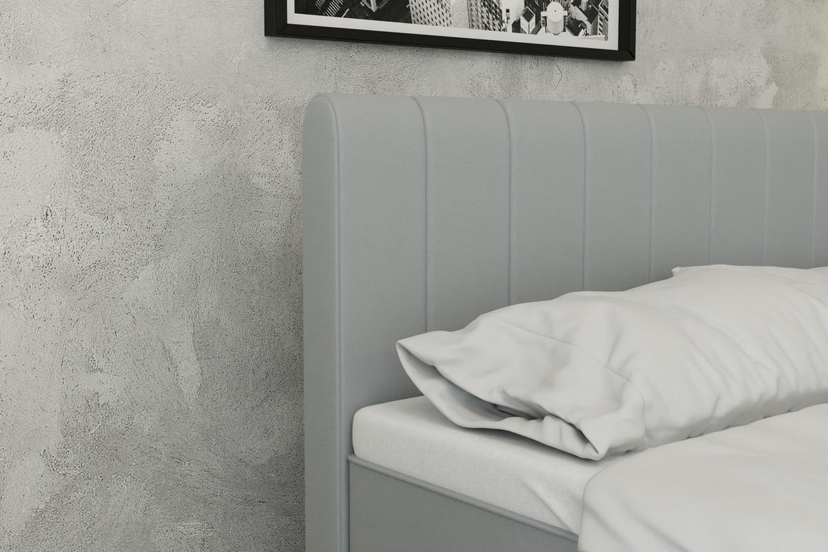 BOXBETT AVALON 140 x 200 cm mit Bettkasten und Topper - Hellgrau - Hellgrau, Holz - Panda Möbel