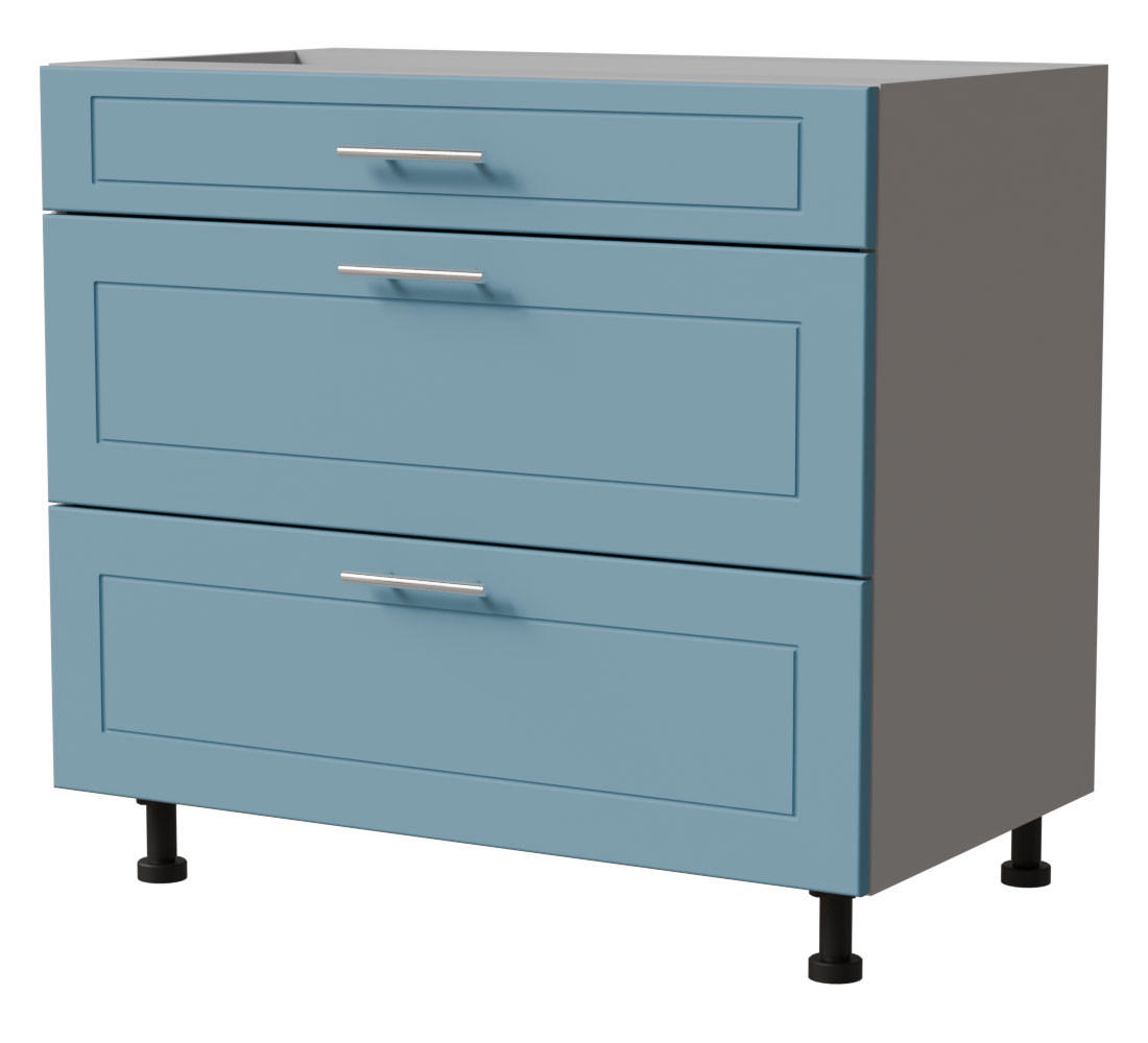 SCHUBLADENUNTERSCHRANK Bari D3/90 Grau / RAL 5024 pastellblau 90 / 50 / 82cm Blum Teilauszug - Blau/Grau, Holz/Holzwerkstoff (90/82/50cm) - Feldmann-Wohnen