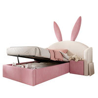 KINDERBETT 90/190 cm, Beige & Rosa mit Hasenohren, Nachttisch, ohne Matratze - Pink, Textil (90/190cm) - MIVRAY